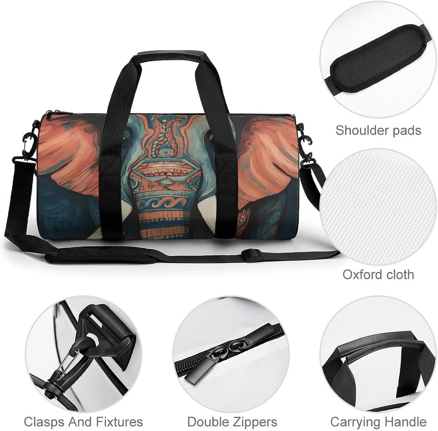 Gym Bags Small Abstract Elephant Duffel Bag Overnight Bag with Shoe Compartment Carryon Bag for Men Women