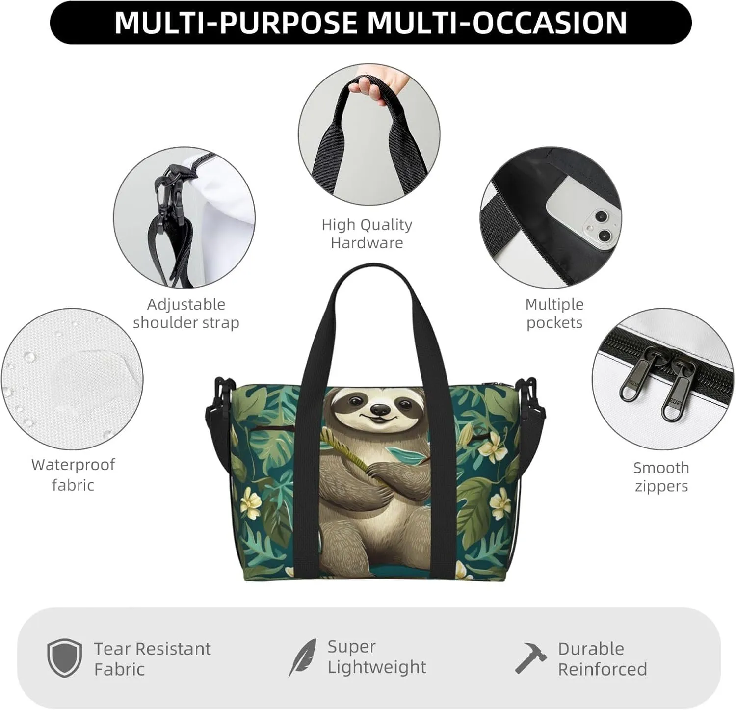 Gym Bags Small Adorable Sloth Duffel Bag Overnight Bag with Shoe Compartment Carryon Bag for Men Women