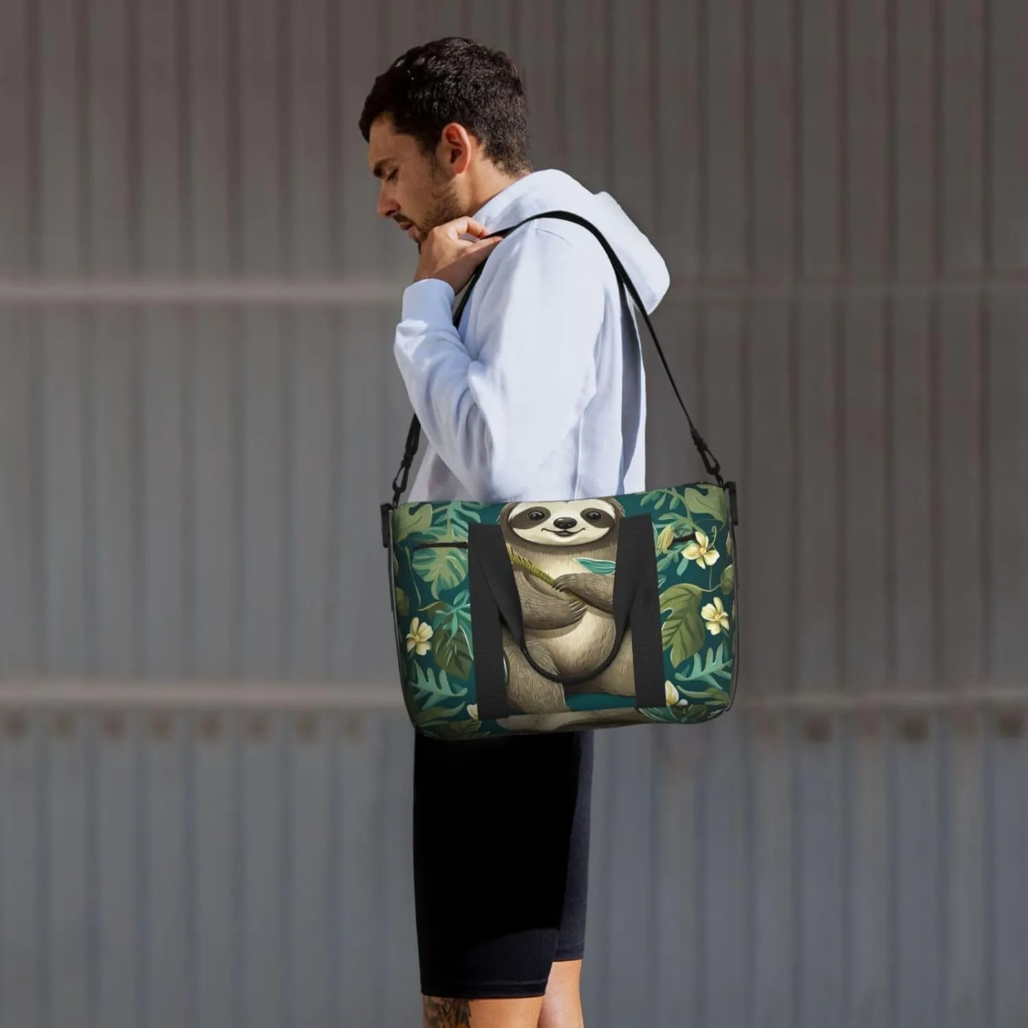 Gym Bags Small Adorable Sloth Duffel Bag Overnight Bag with Shoe Compartment Carryon Bag for Men Women