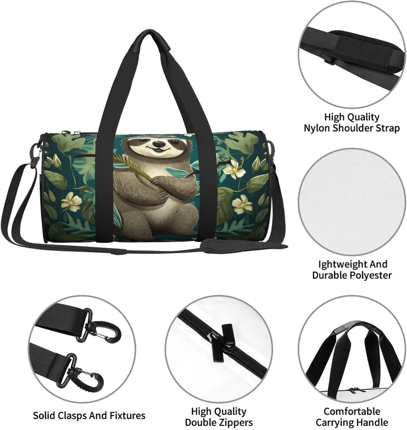 Gym Bags Small Adorable Sloth Duffel Bag Overnight Bag with Shoe Compartment Carryon Bag for Men Women