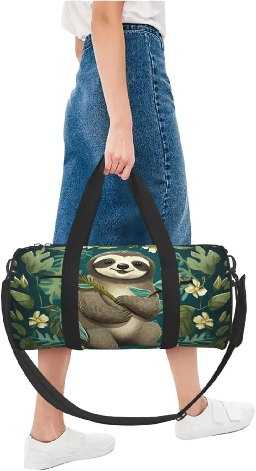 Gym Bags Small Adorable Sloth Duffel Bag Overnight Bag with Shoe Compartment Carryon Bag for Men Women