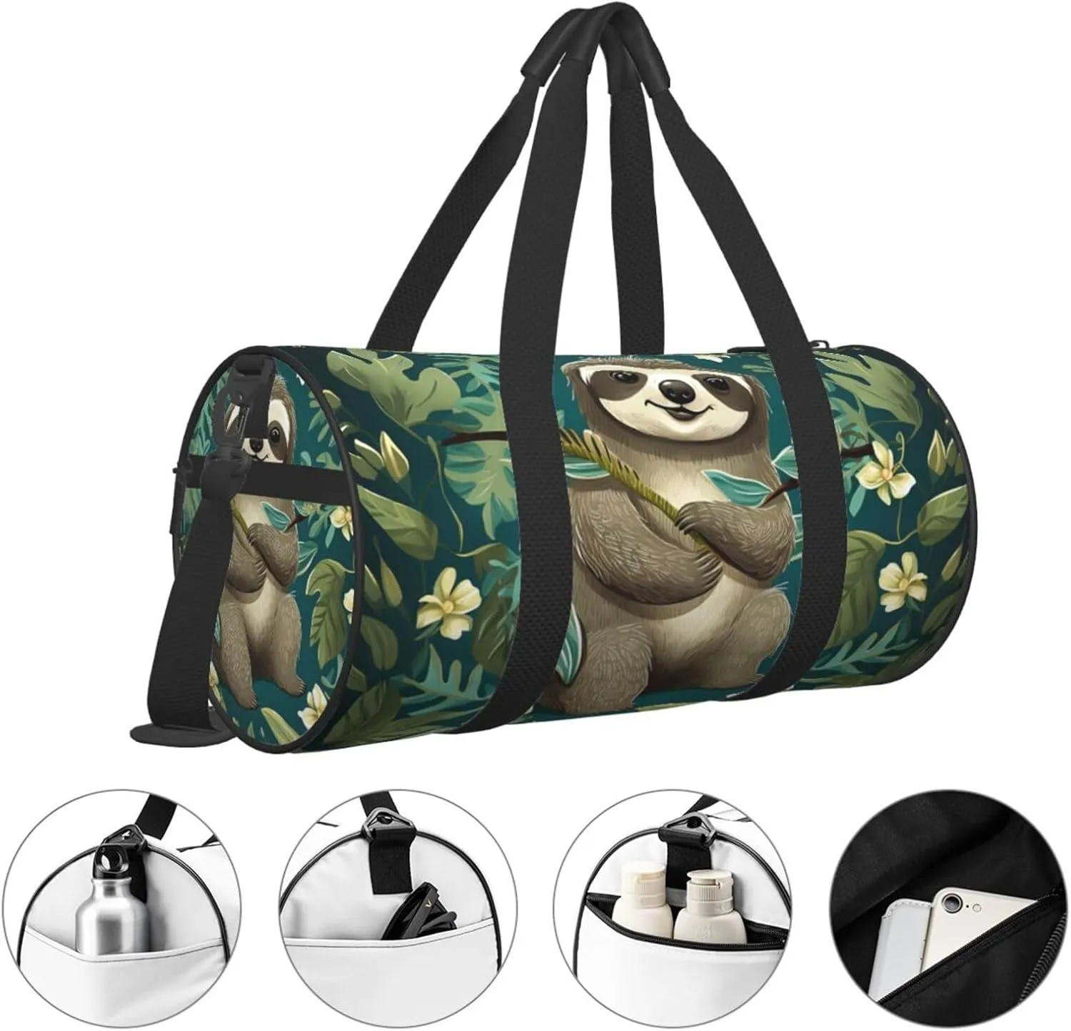 Gym Bags Small Adorable Sloth Duffel Bag Overnight Bag with Shoe Compartment Carryon Bag for Men Women