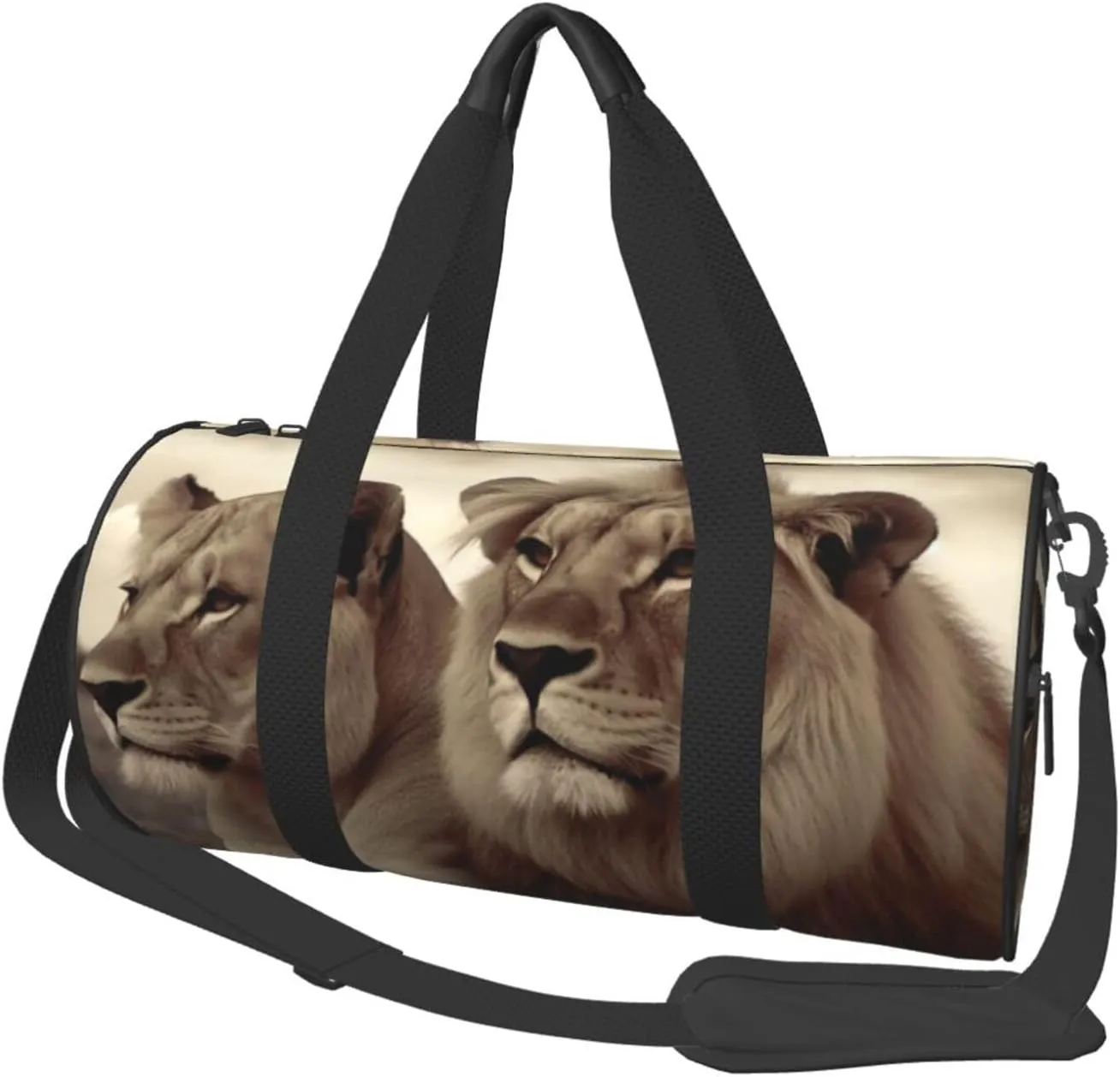 Gym Bags Small African Lion and Lioness Duffel Bag Overnight Bag with Shoe Compartment Carryon Bag for Men Women