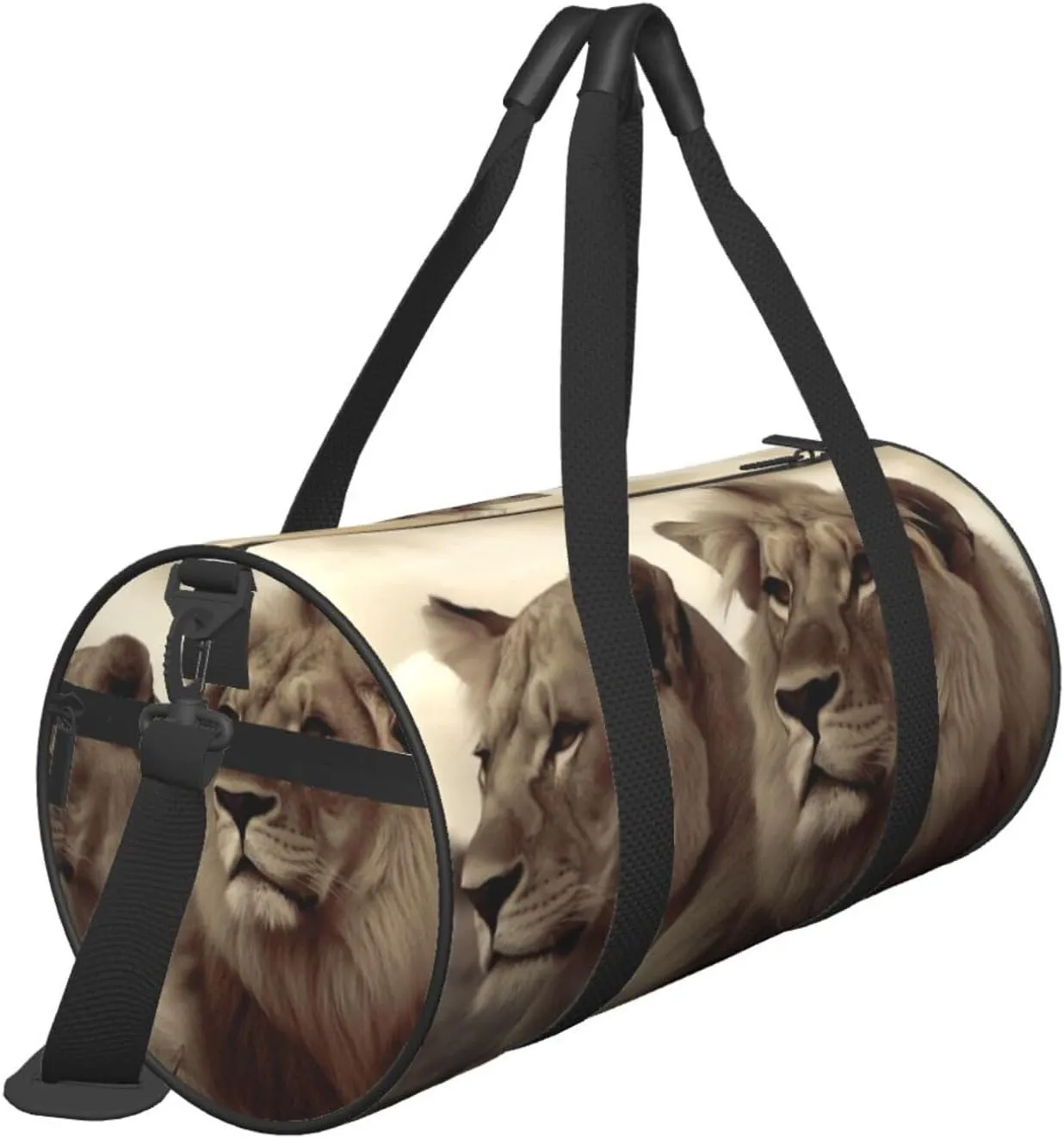 Gym Bags Small African Lion and Lioness Duffel Bag Overnight Bag with Shoe Compartment Carryon Bag for Men Women