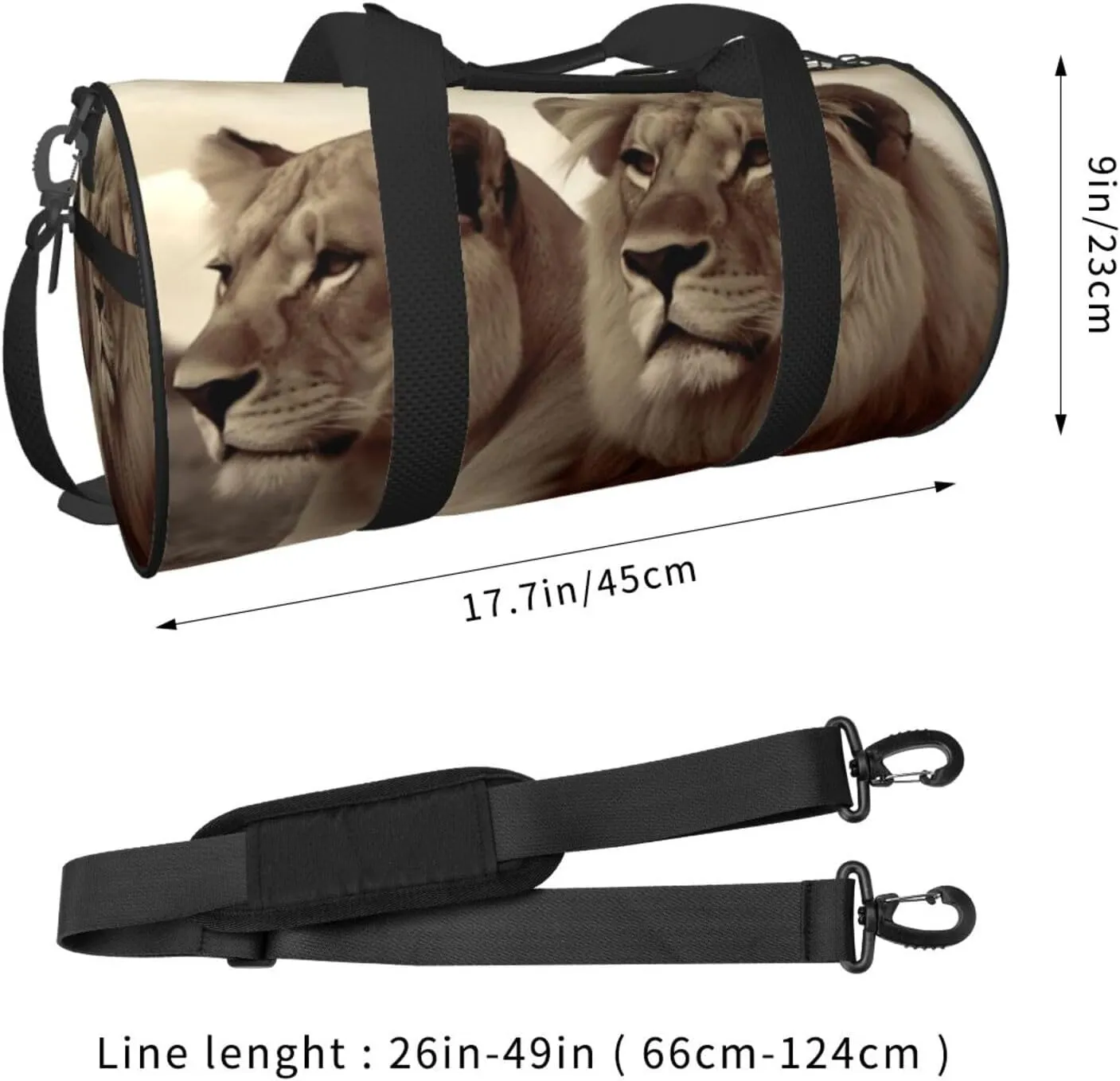 Gym Bags Small African Lion and Lioness Duffel Bag Overnight Bag with Shoe Compartment Carryon Bag for Men Women