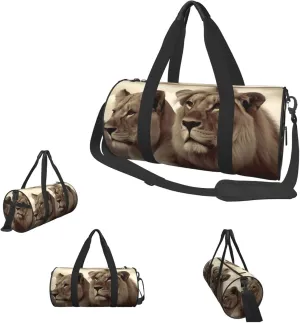 Gym Bags Small African Lion and Lioness Duffel Bag Overnight Bag with Shoe Compartment Carryon Bag for Men Women