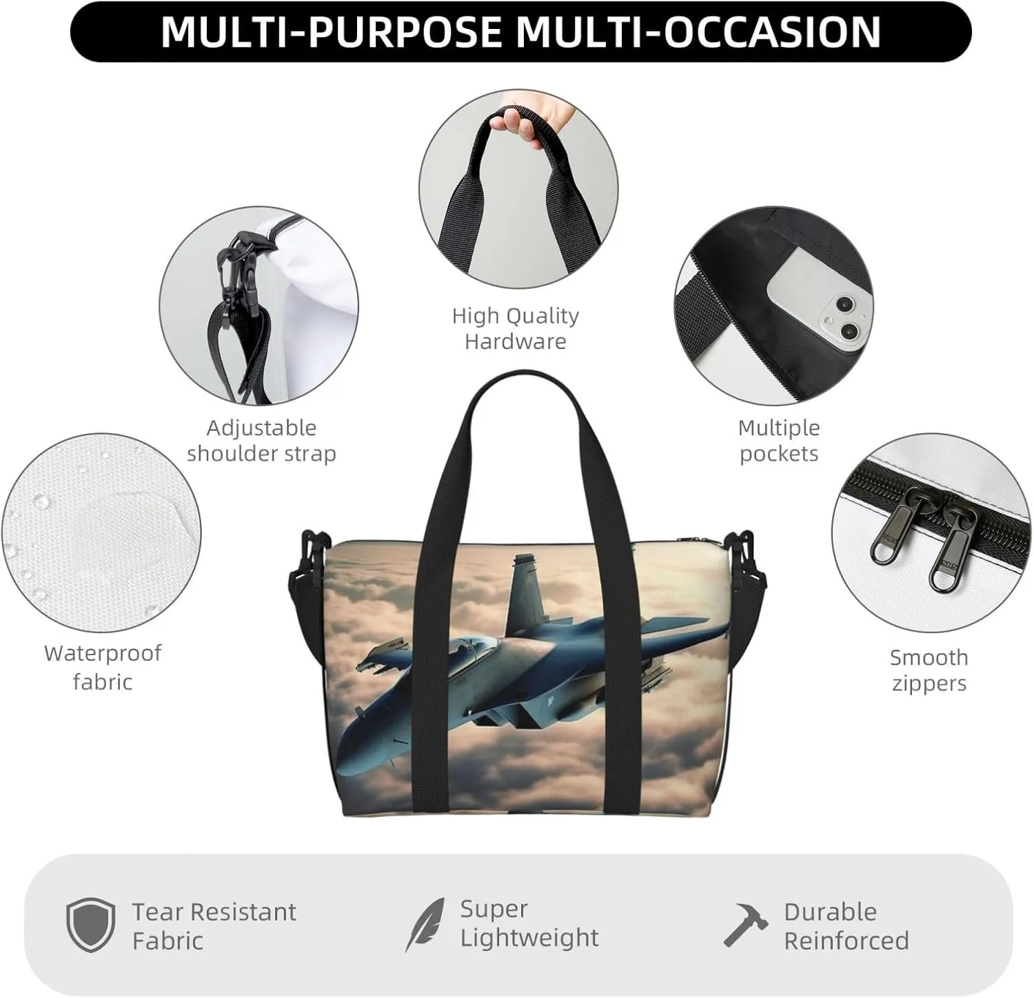 Gym Bags Small Aircraft Fighter Jets Duffel Bag Overnight Bag with Shoe Compartment Carryon Bag for Men Women