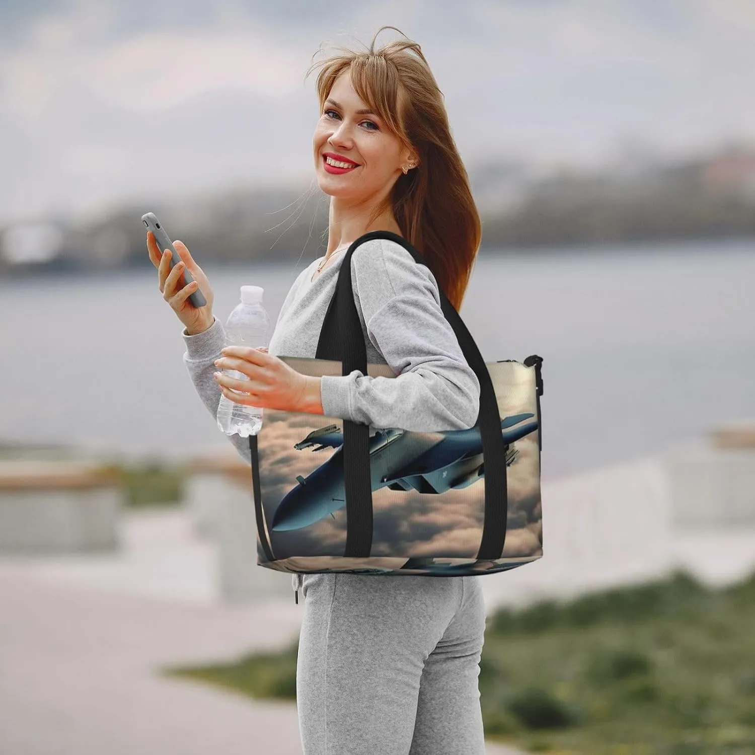 Gym Bags Small Aircraft Fighter Jets Duffel Bag Overnight Bag with Shoe Compartment Carryon Bag for Men Women