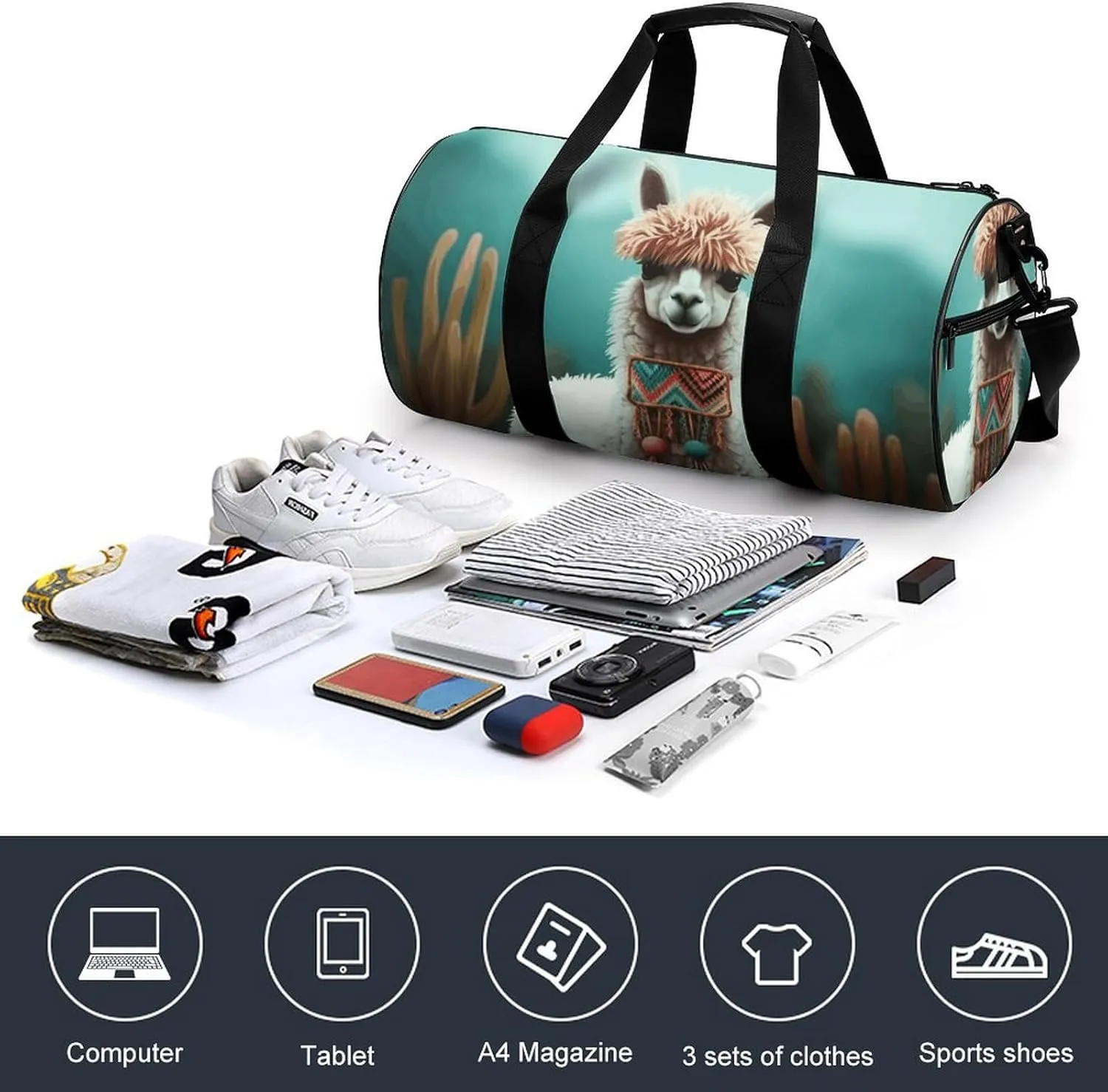 Gym Bags Small Alpaca Duffel Bag Overnight Bag with Shoe Compartment Carryon Bag for Men Women