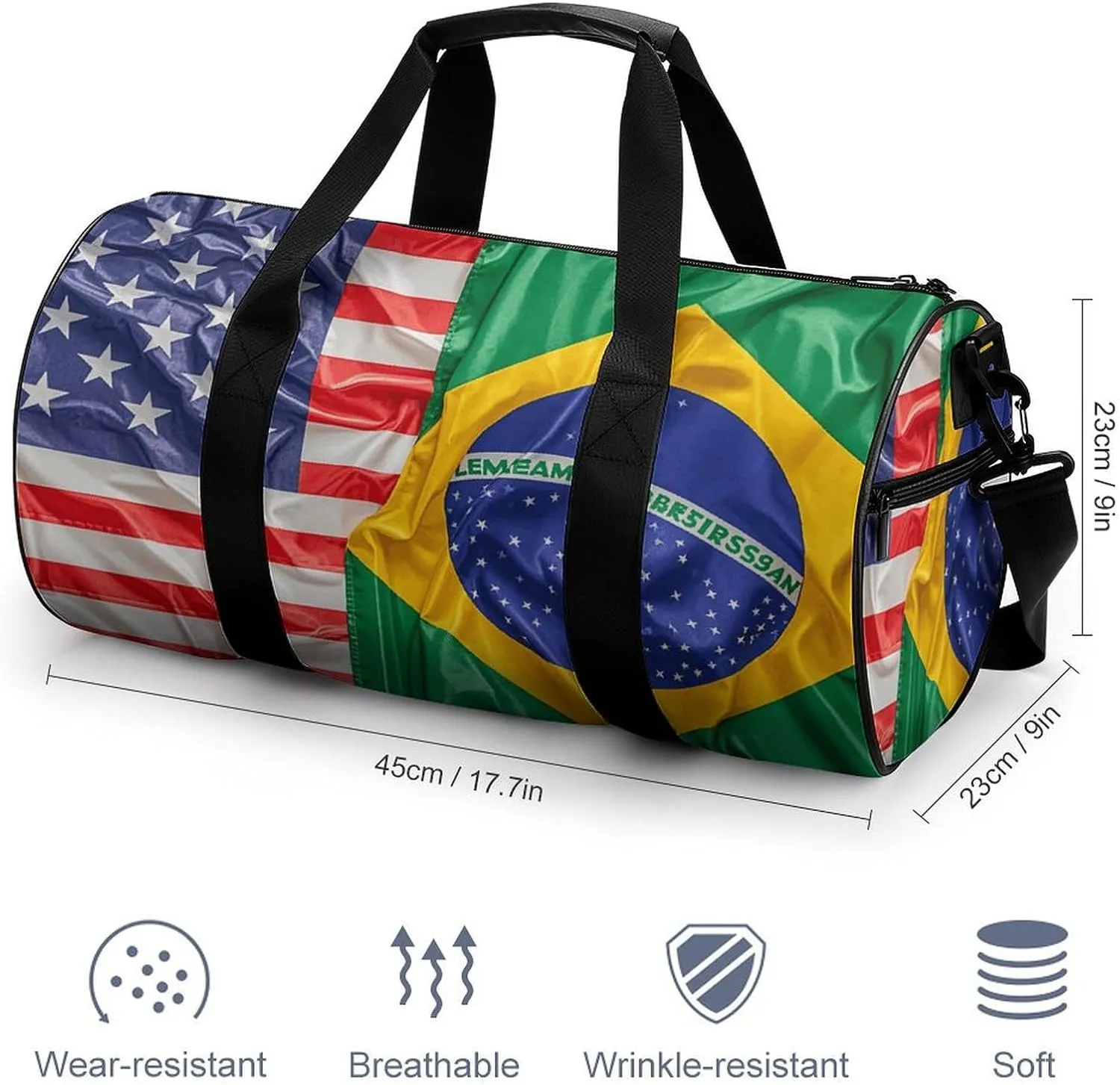 Gym Bags Small American And Brazilian Flags Duffel Bag Overnight Bag with Shoe Compartment Carryon Bag for Men Women