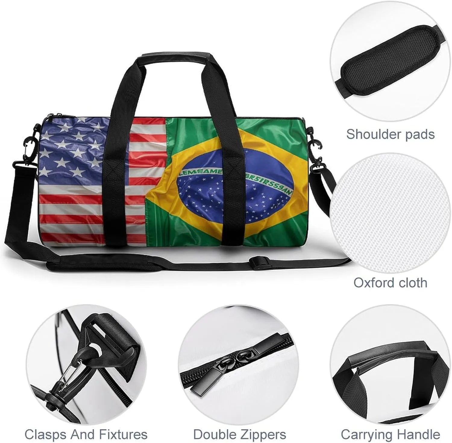 Gym Bags Small American And Brazilian Flags Duffel Bag Overnight Bag with Shoe Compartment Carryon Bag for Men Women