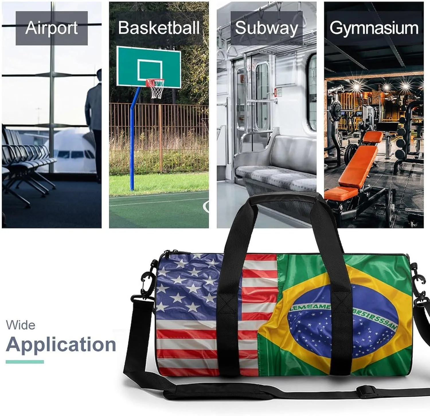 Gym Bags Small American And Brazilian Flags Duffel Bag Overnight Bag with Shoe Compartment Carryon Bag for Men Women