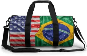 Gym Bags Small American And Brazilian Flags Duffel Bag Overnight Bag with Shoe Compartment Carryon Bag for Men Women