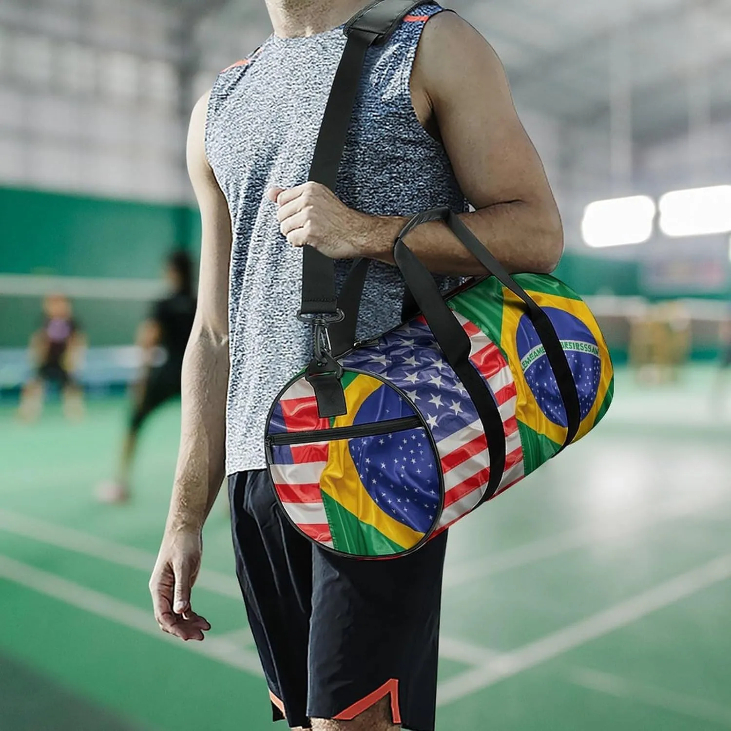 Gym Bags Small American And Brazilian Flags Duffel Bag Overnight Bag with Shoe Compartment Carryon Bag for Men Women