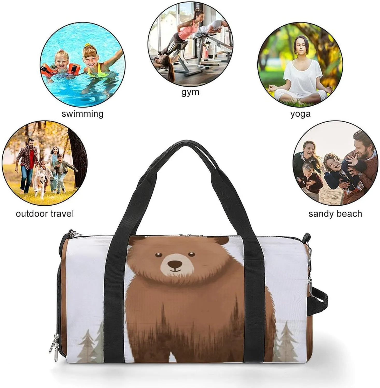 Gym Bags Small Animal Bear Duffel Bag Overnight Bag with Shoe Compartment Carryon Bag for Men Women