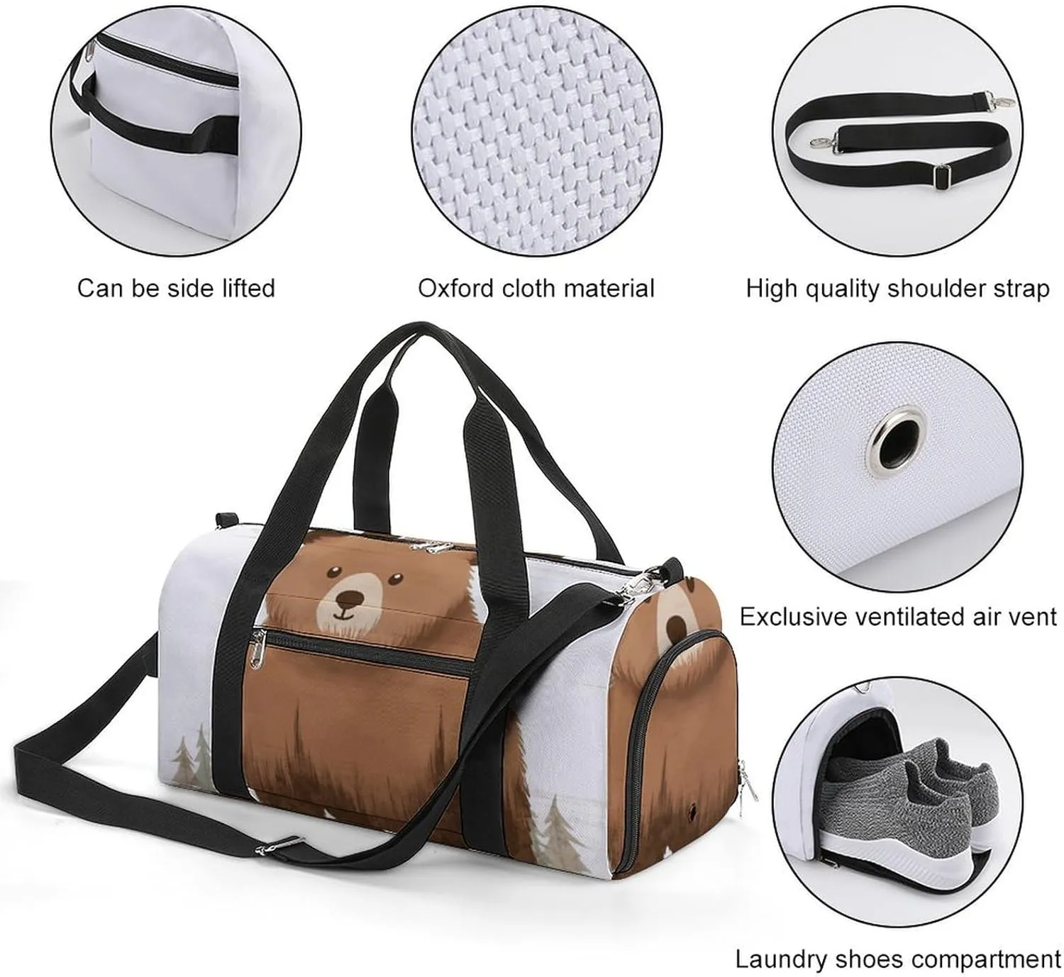 Gym Bags Small Animal Bear Duffel Bag Overnight Bag with Shoe Compartment Carryon Bag for Men Women