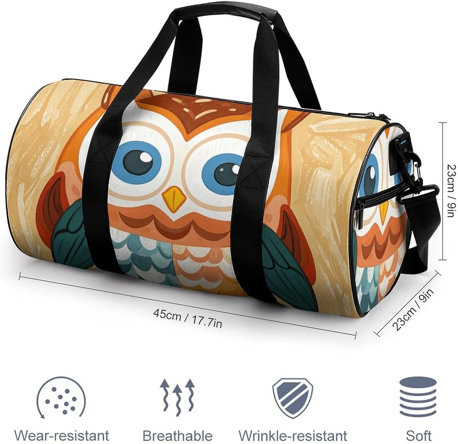 Gym Bags Small Animal Cartoon Owls Cute Duffel Bag Overnight Bag with Shoe Compartment Carryon Bag for Men Women