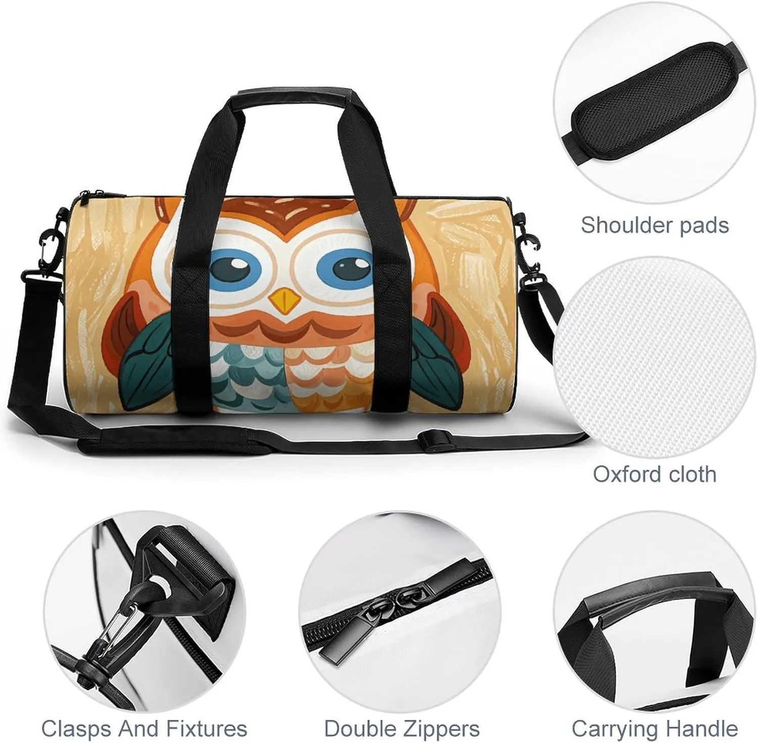 Gym Bags Small Animal Cartoon Owls Cute Duffel Bag Overnight Bag with Shoe Compartment Carryon Bag for Men Women