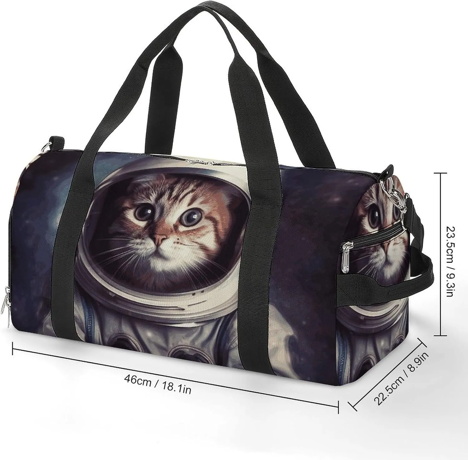 Gym Bags Small Animal Cat Astronaut Duffel Bag Overnight Bag with Shoe Compartment Carryon Bag for Men Women