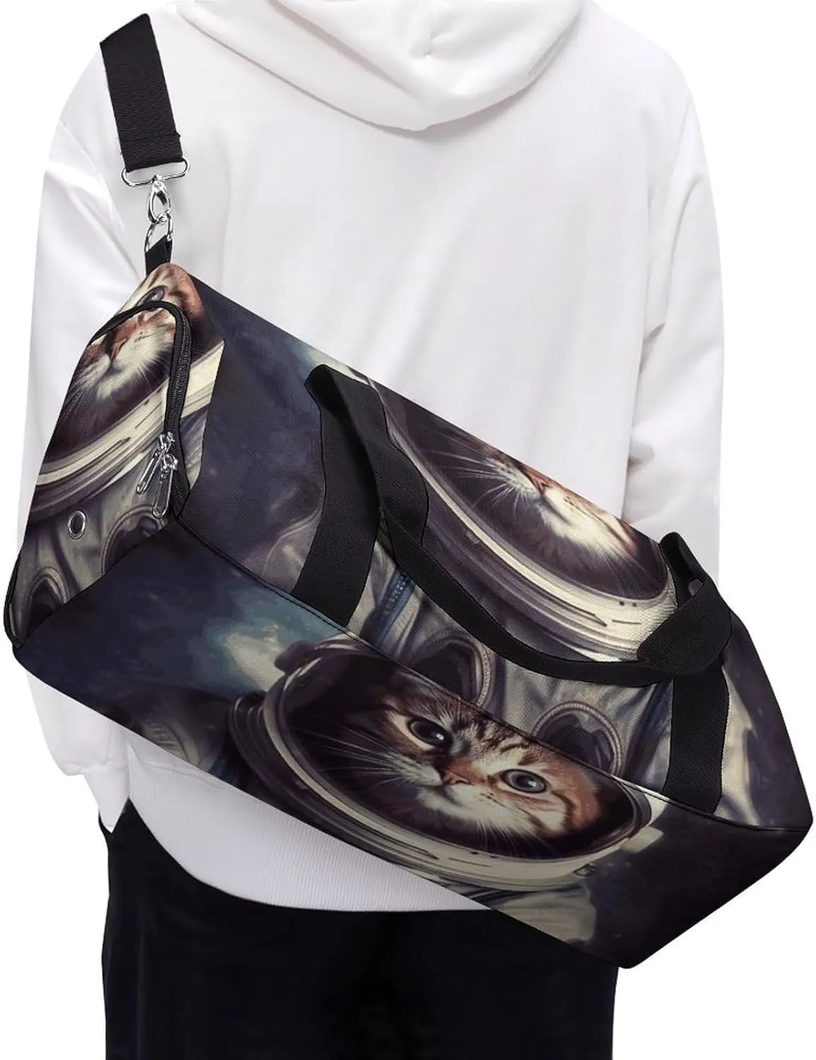 Gym Bags Small Animal Cat Astronaut Duffel Bag Overnight Bag with Shoe Compartment Carryon Bag for Men Women