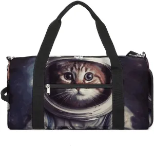 Gym Bags Small Animal Cat Astronaut Duffel Bag Overnight Bag with Shoe Compartment Carryon Bag for Men Women