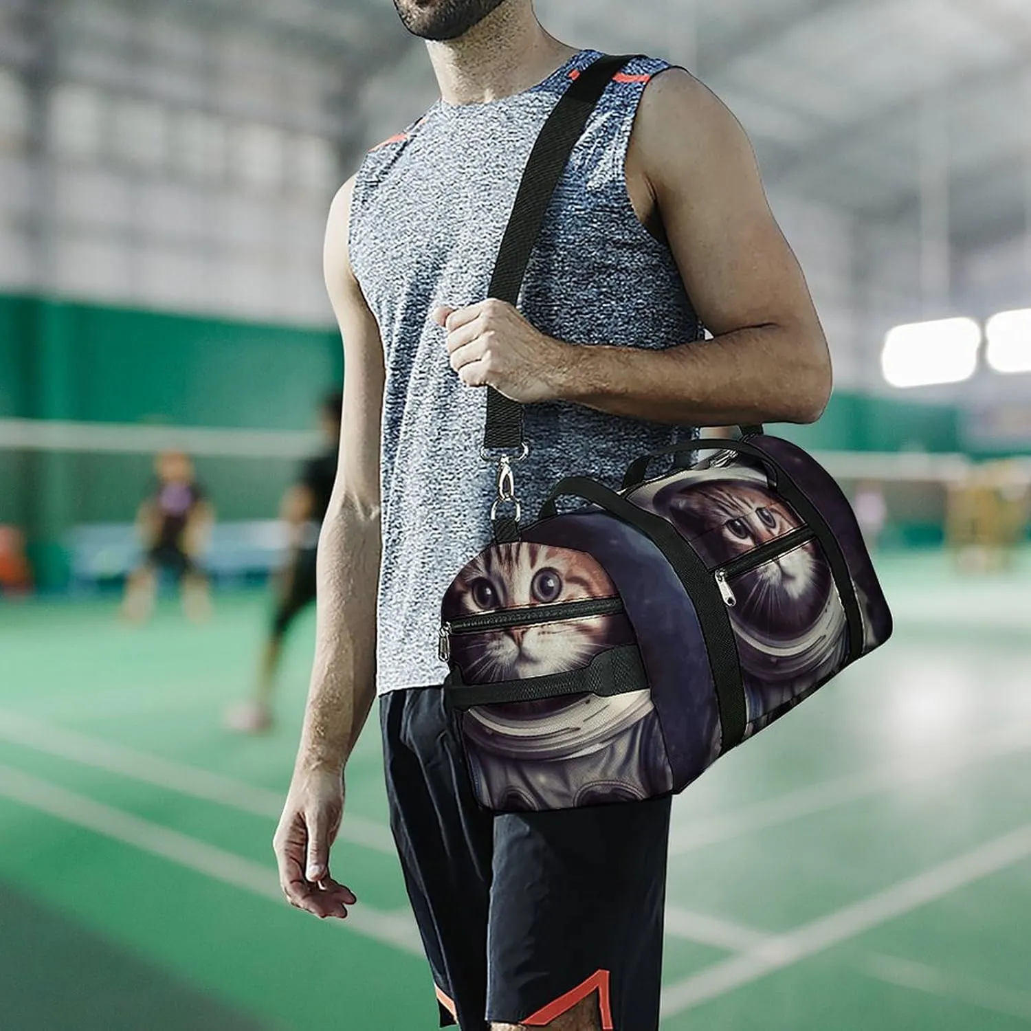 Gym Bags Small Animal Cat Astronaut Duffel Bag Overnight Bag with Shoe Compartment Carryon Bag for Men Women
