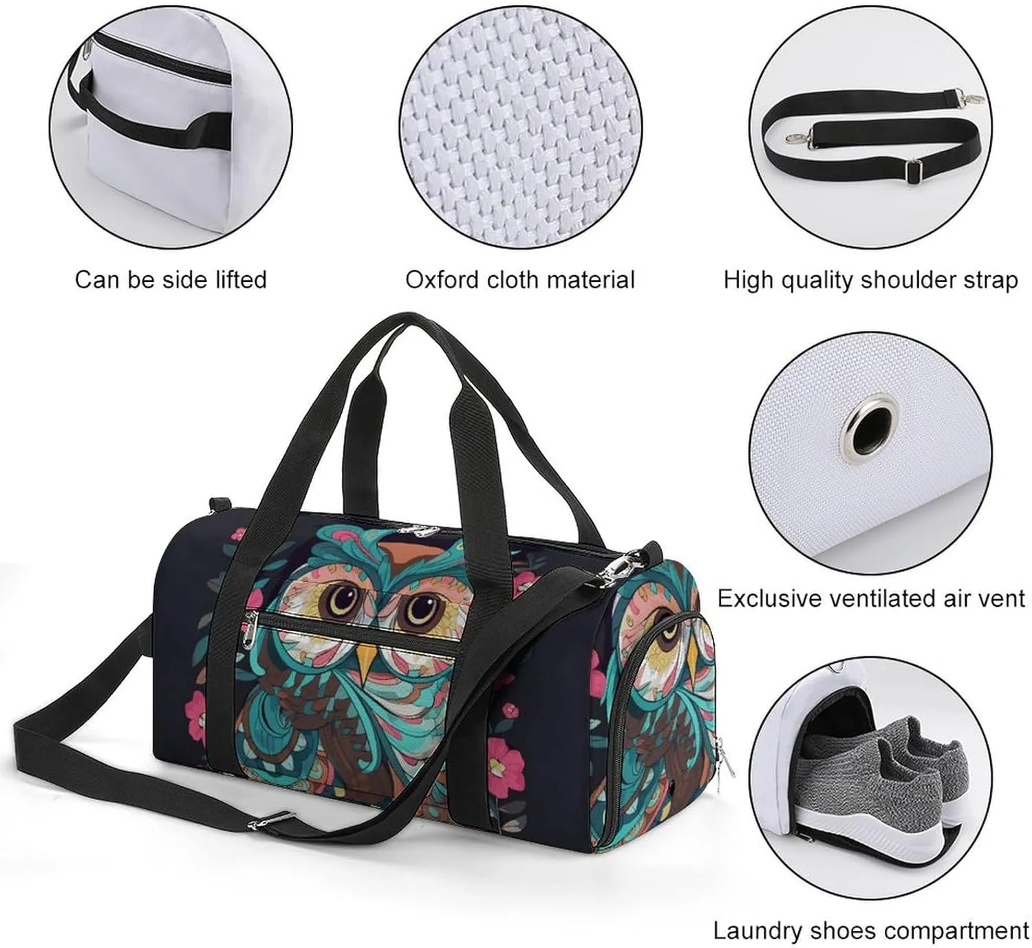 Gym Bags Small Anime Owl Duffel Bag Overnight Bag with Shoe Compartment Carryon Bag for Men Women