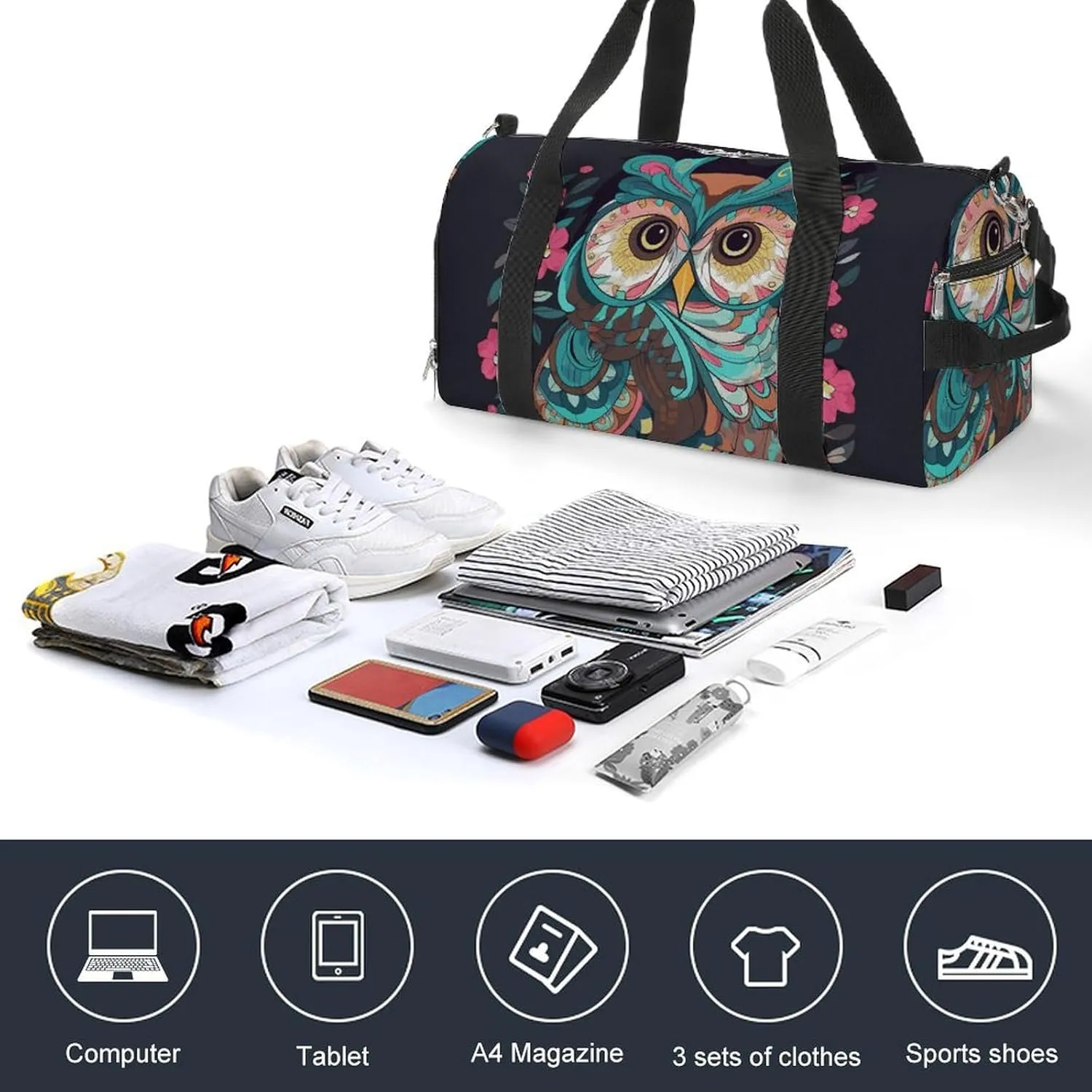 Gym Bags Small Anime Owl Duffel Bag Overnight Bag with Shoe Compartment Carryon Bag for Men Women