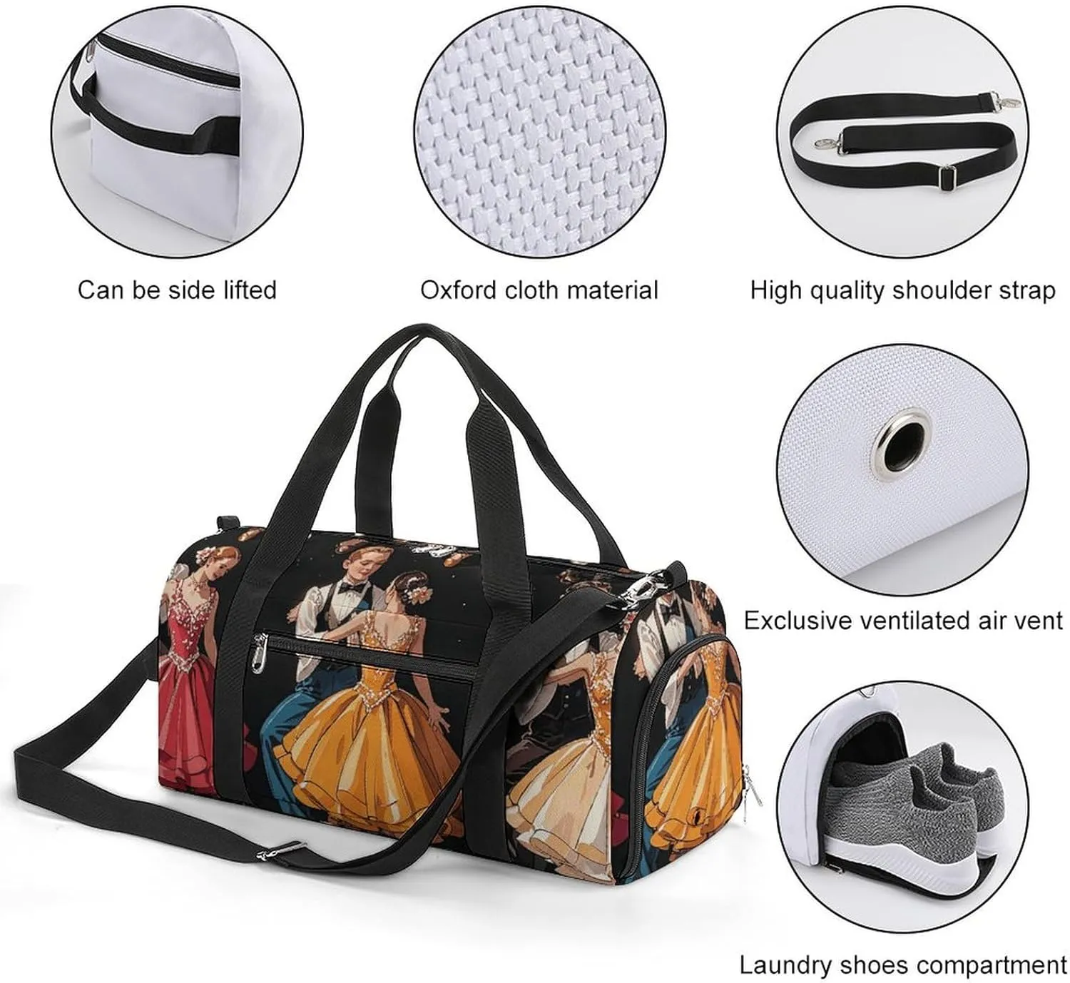 Gym Bags Small Ballroom Dance Small Pattern Duffel Bag Overnight Bag with Shoe Compartment Carryon Bag for Men Women
