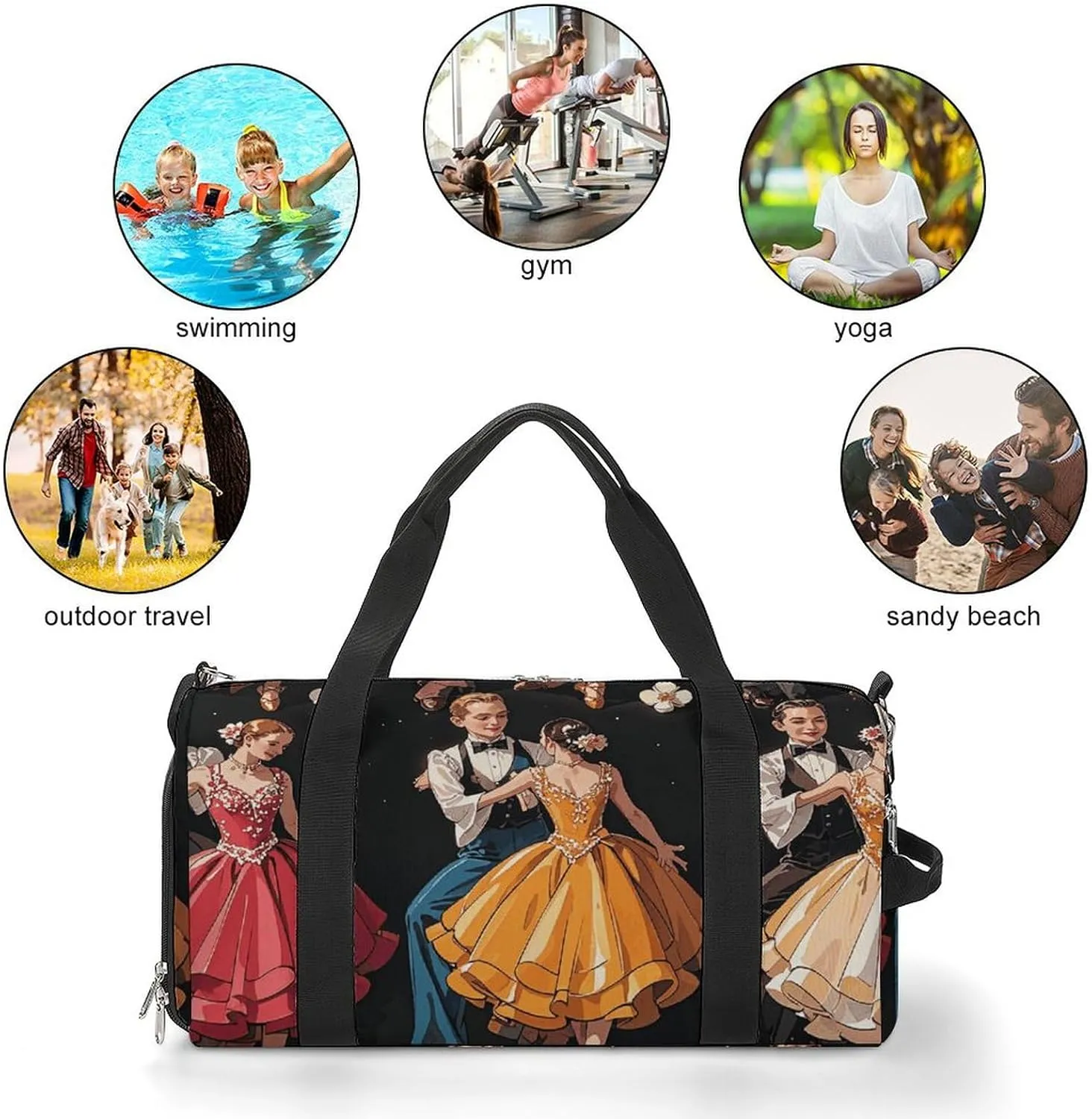 Gym Bags Small Ballroom Dance Small Pattern Duffel Bag Overnight Bag with Shoe Compartment Carryon Bag for Men Women