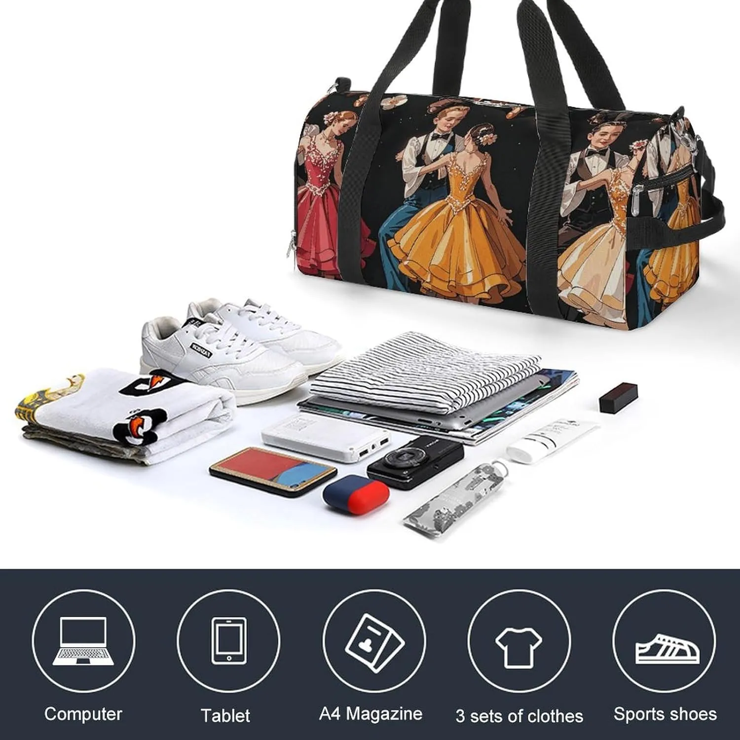 Gym Bags Small Ballroom Dance Small Pattern Duffel Bag Overnight Bag with Shoe Compartment Carryon Bag for Men Women