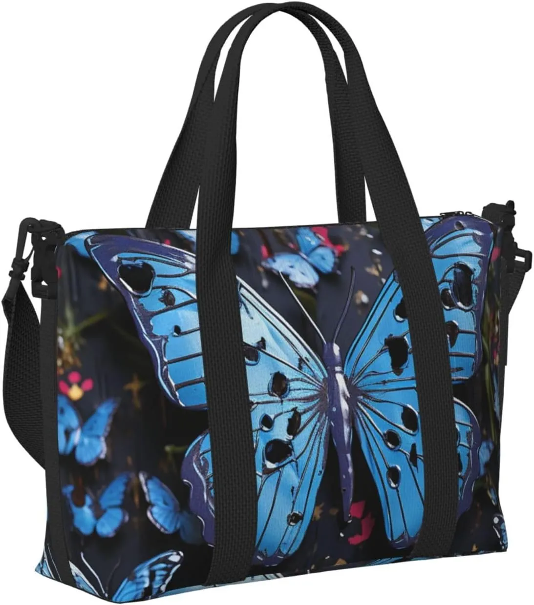 Gym Bags Small Blue butterfly Duffel Bag Overnight Bag with Shoe Compartment Carryon Bag for Men Women