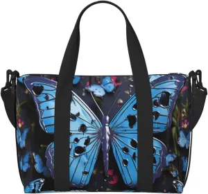 Gym Bags Small Blue butterfly Duffel Bag Overnight Bag with Shoe Compartment Carryon Bag for Men Women