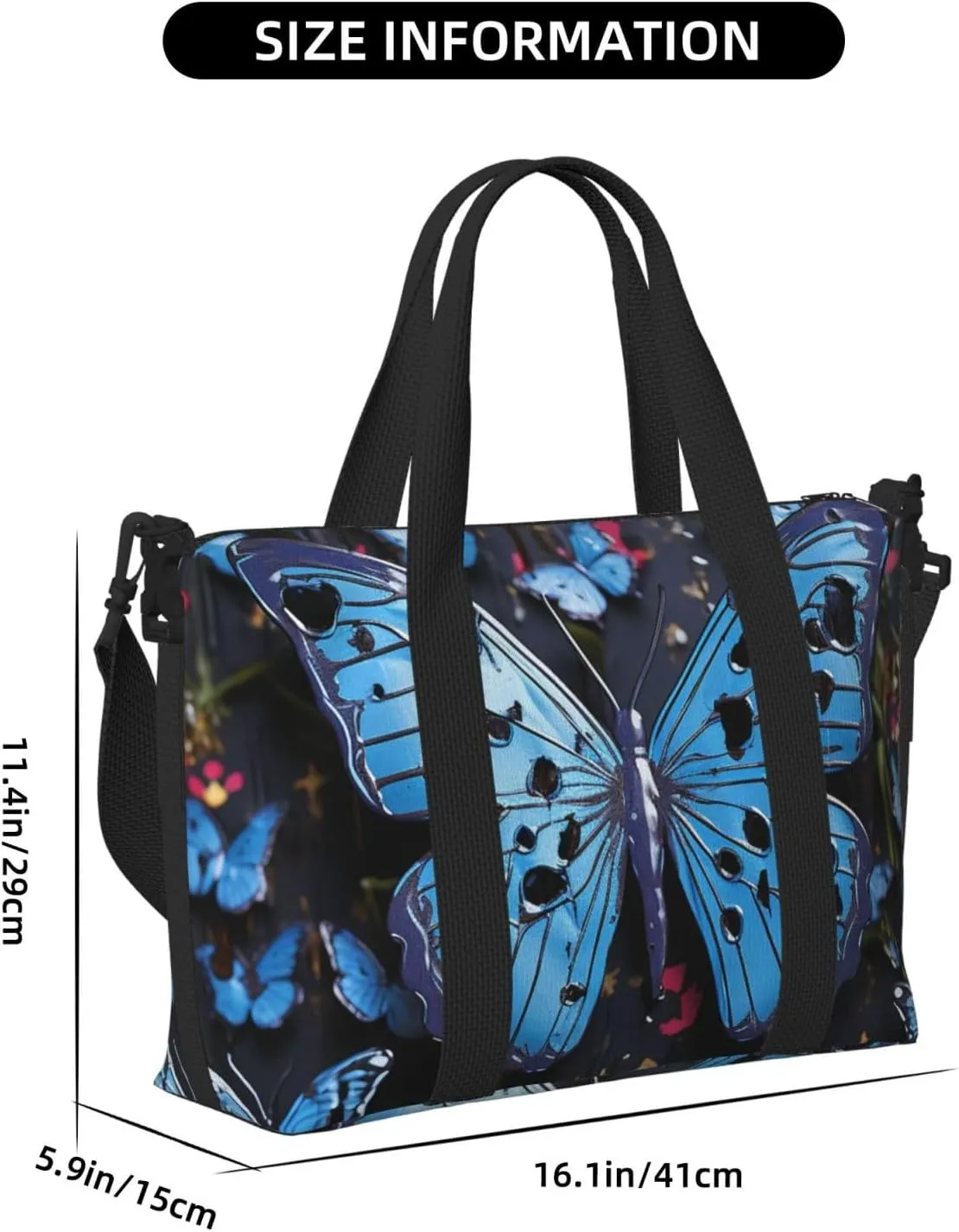 Gym Bags Small Blue butterfly Duffel Bag Overnight Bag with Shoe Compartment Carryon Bag for Men Women