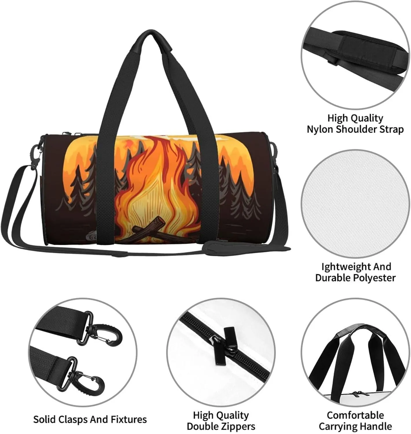 Gym Bags Small Bonfire Duffel Bag Overnight Bag with Shoe Compartment Carryon Bag for Men Women
