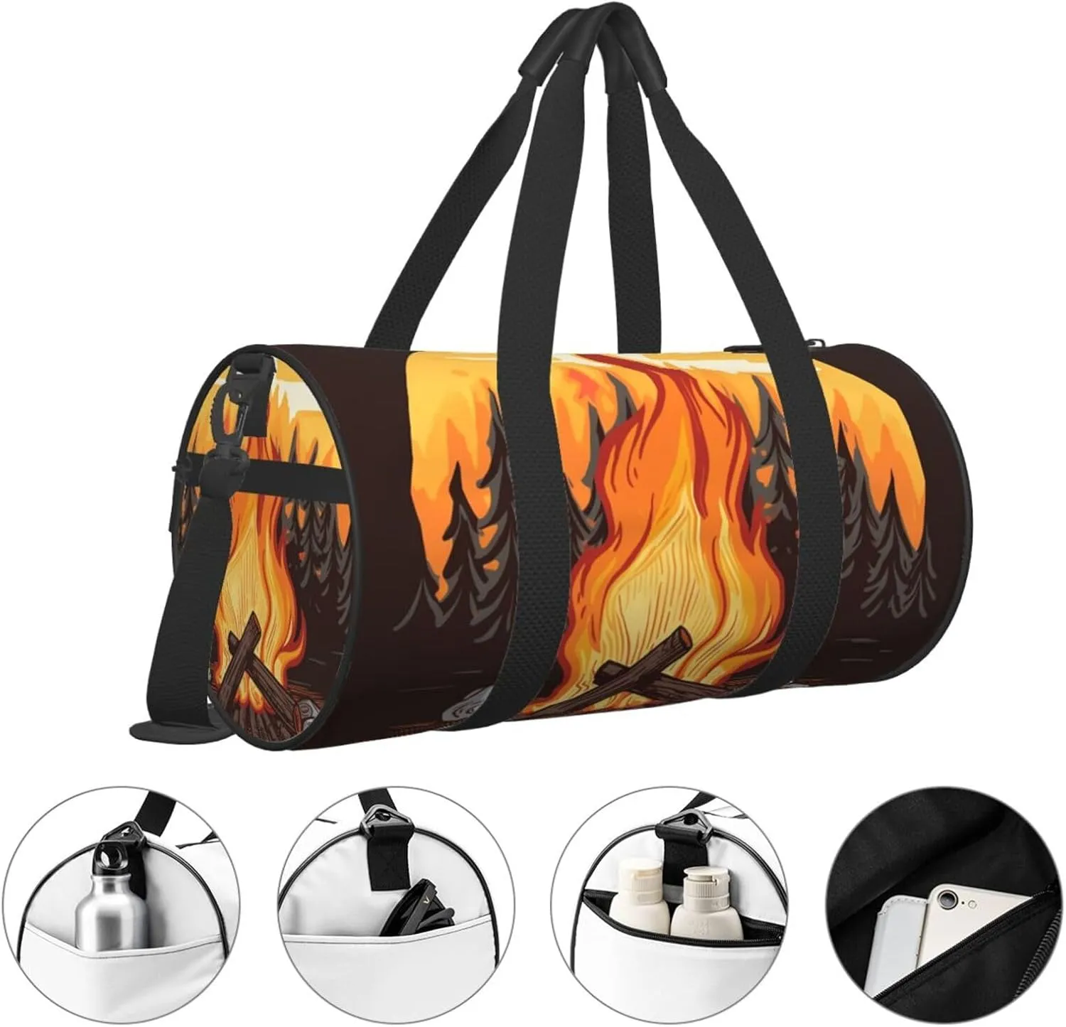 Gym Bags Small Bonfire Duffel Bag Overnight Bag with Shoe Compartment Carryon Bag for Men Women