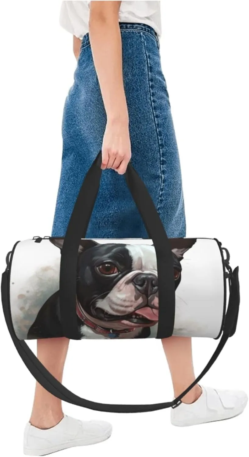 Gym Bags Small Boston Terrier Duffel Bag Overnight Bag with Shoe Compartment Carryon Bag for Men Women