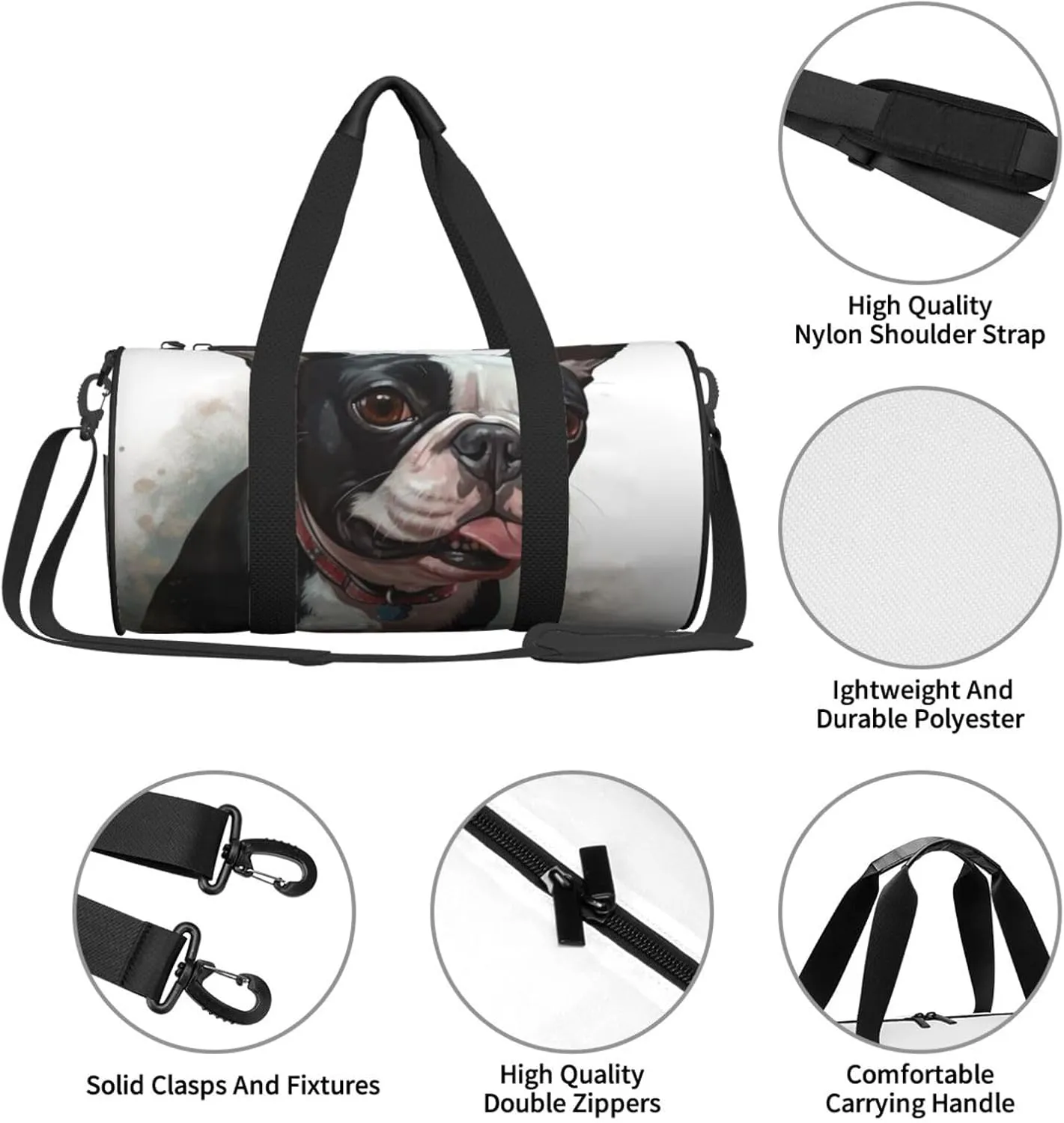 Gym Bags Small Boston Terrier Duffel Bag Overnight Bag with Shoe Compartment Carryon Bag for Men Women