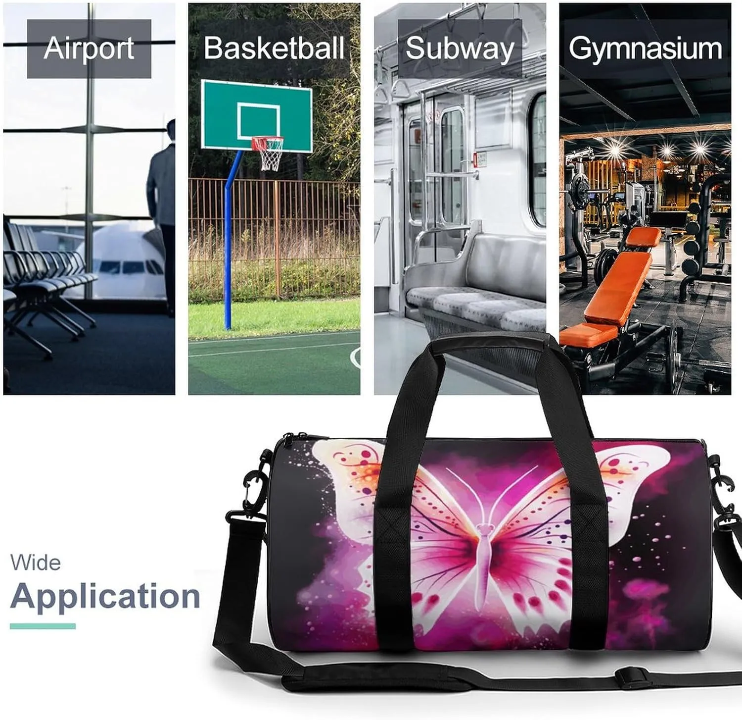 Gym Bags Small Butterfly Duffel Bag Overnight Bag with Shoe Compartment Carryon Bag for Men Women