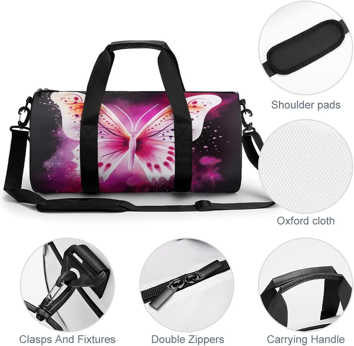 Gym Bags Small Butterfly Duffel Bag Overnight Bag with Shoe Compartment Carryon Bag for Men Women