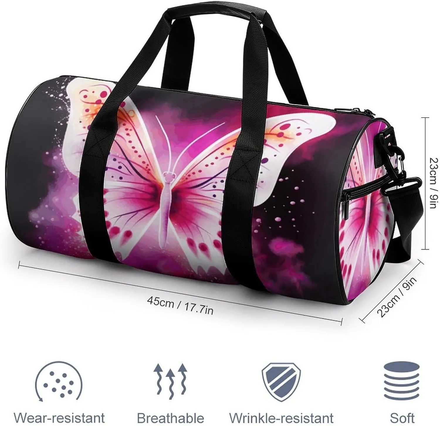 Gym Bags Small Butterfly Duffel Bag Overnight Bag with Shoe Compartment Carryon Bag for Men Women