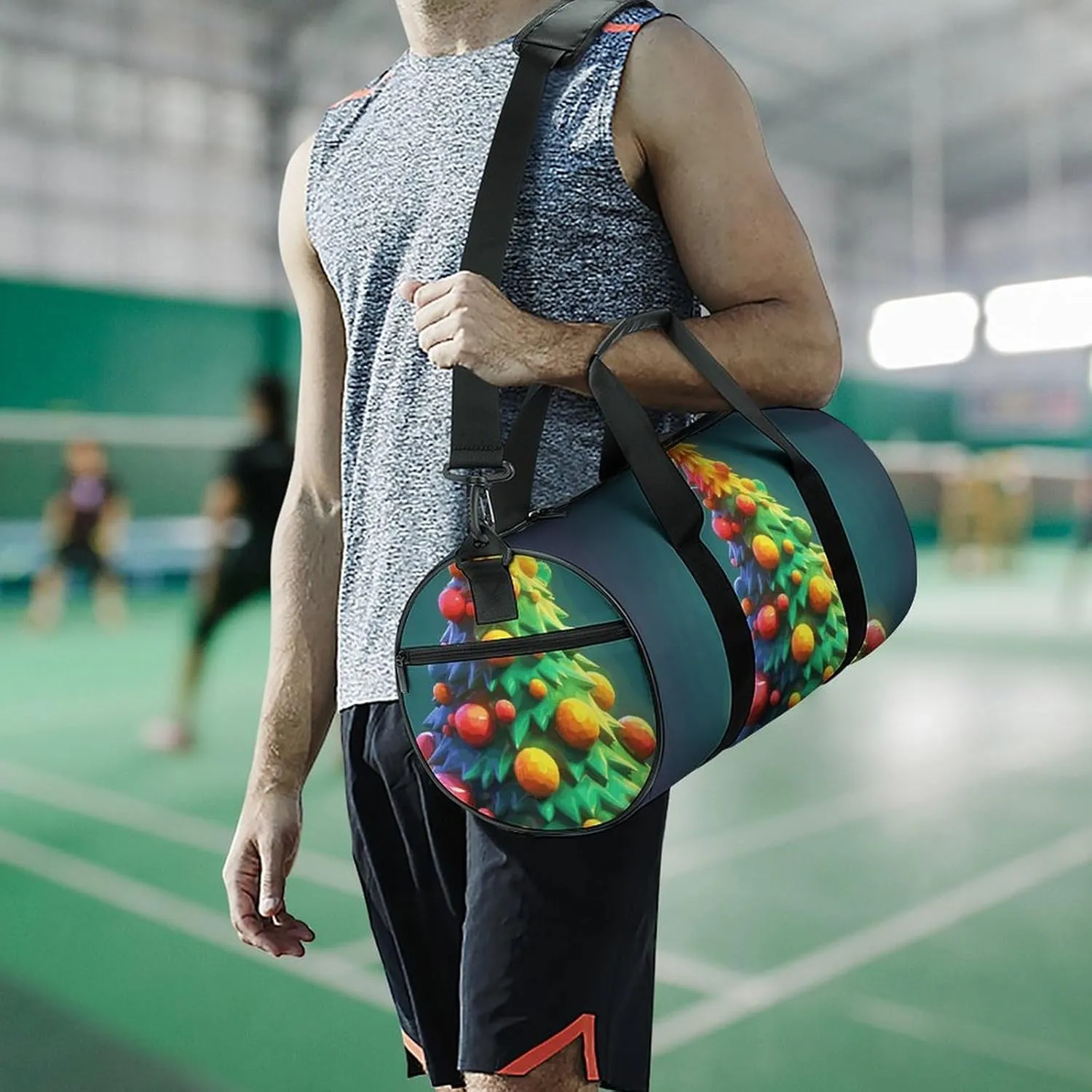 Gym Bags Small Cartoon Christmas Tree79618180-007d-11ef-8e6d-d148611795c7 Duffel Bag Overnight Bag with Shoe Compartment Carryon Bag for Men Women