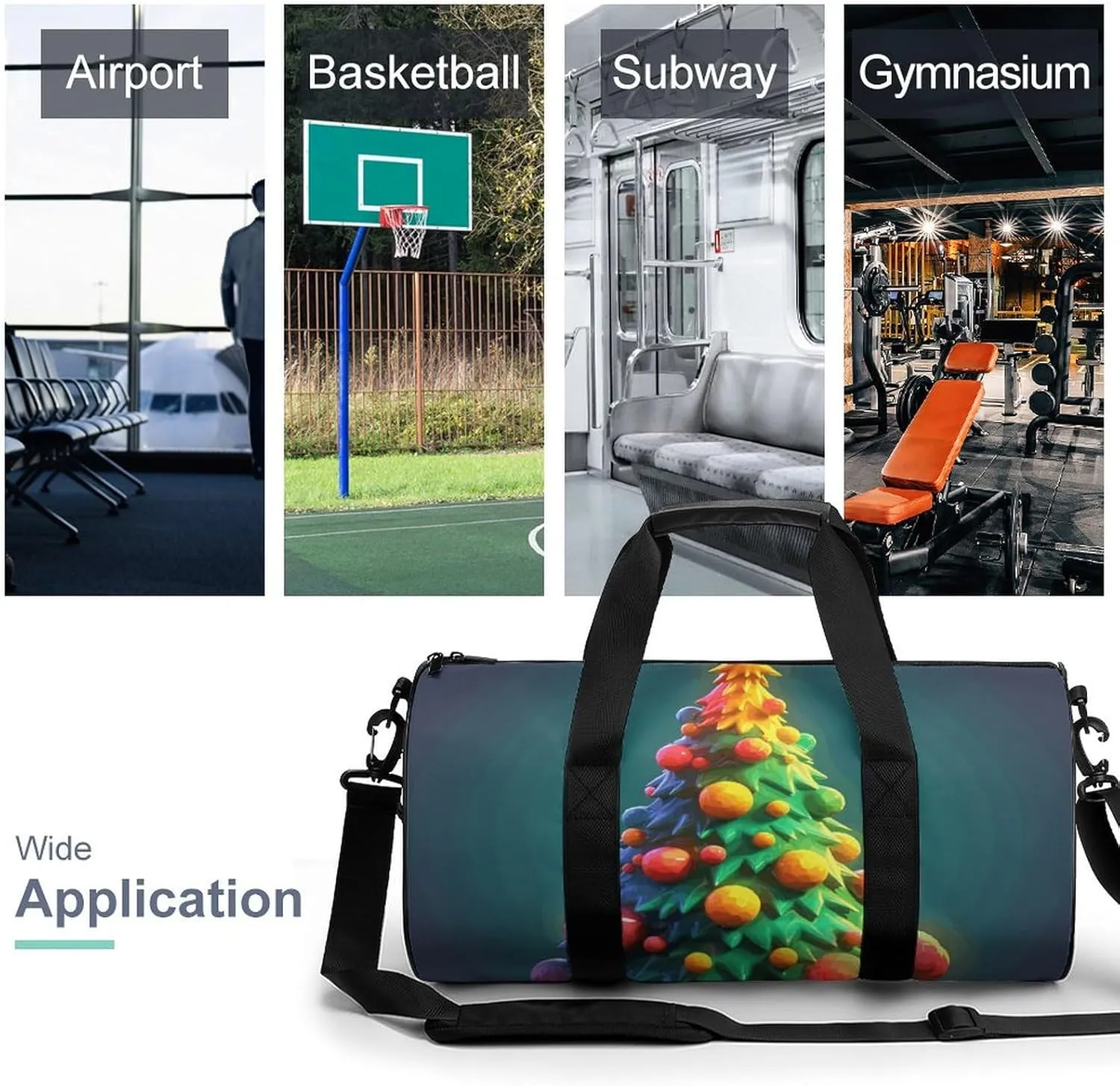 Gym Bags Small Cartoon Christmas Tree79618180-007d-11ef-8e6d-d148611795c7 Duffel Bag Overnight Bag with Shoe Compartment Carryon Bag for Men Women