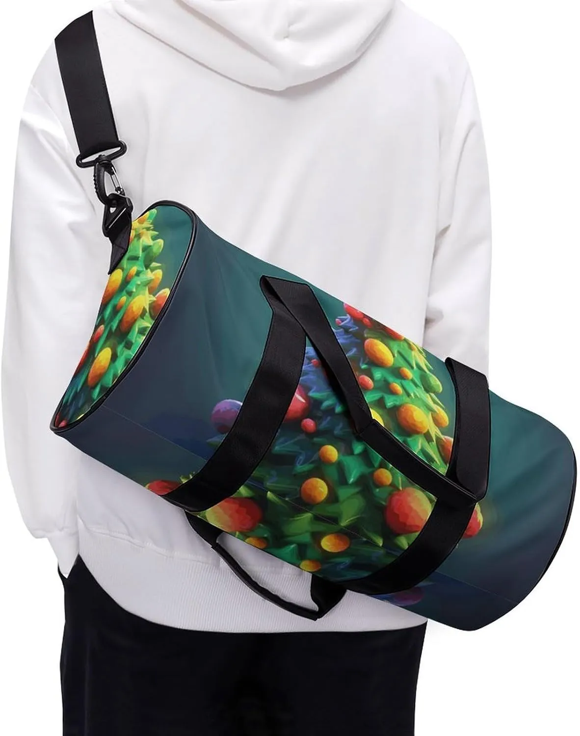 Gym Bags Small Cartoon Christmas Tree79618180-007d-11ef-8e6d-d148611795c7 Duffel Bag Overnight Bag with Shoe Compartment Carryon Bag for Men Women