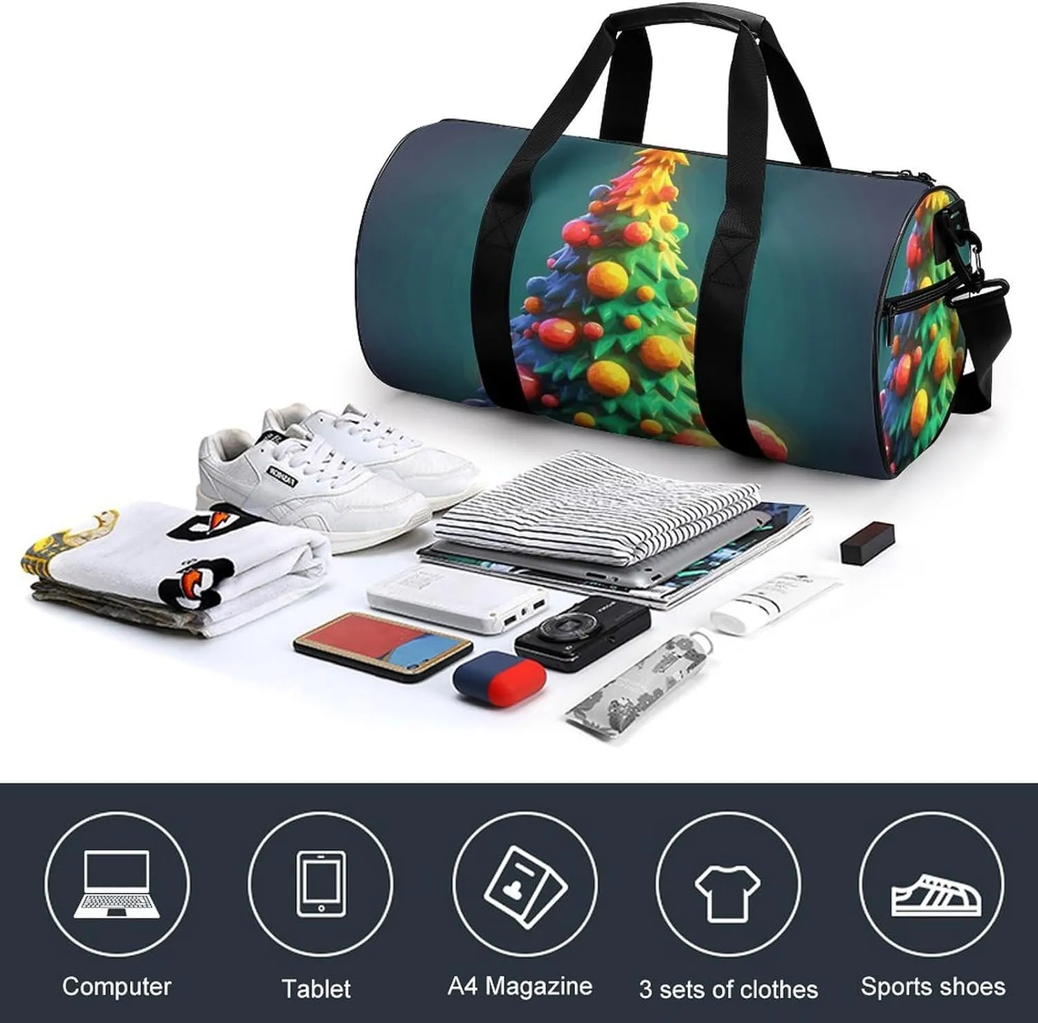 Gym Bags Small Cartoon Christmas Tree79618180-007d-11ef-8e6d-d148611795c7 Duffel Bag Overnight Bag with Shoe Compartment Carryon Bag for Men Women