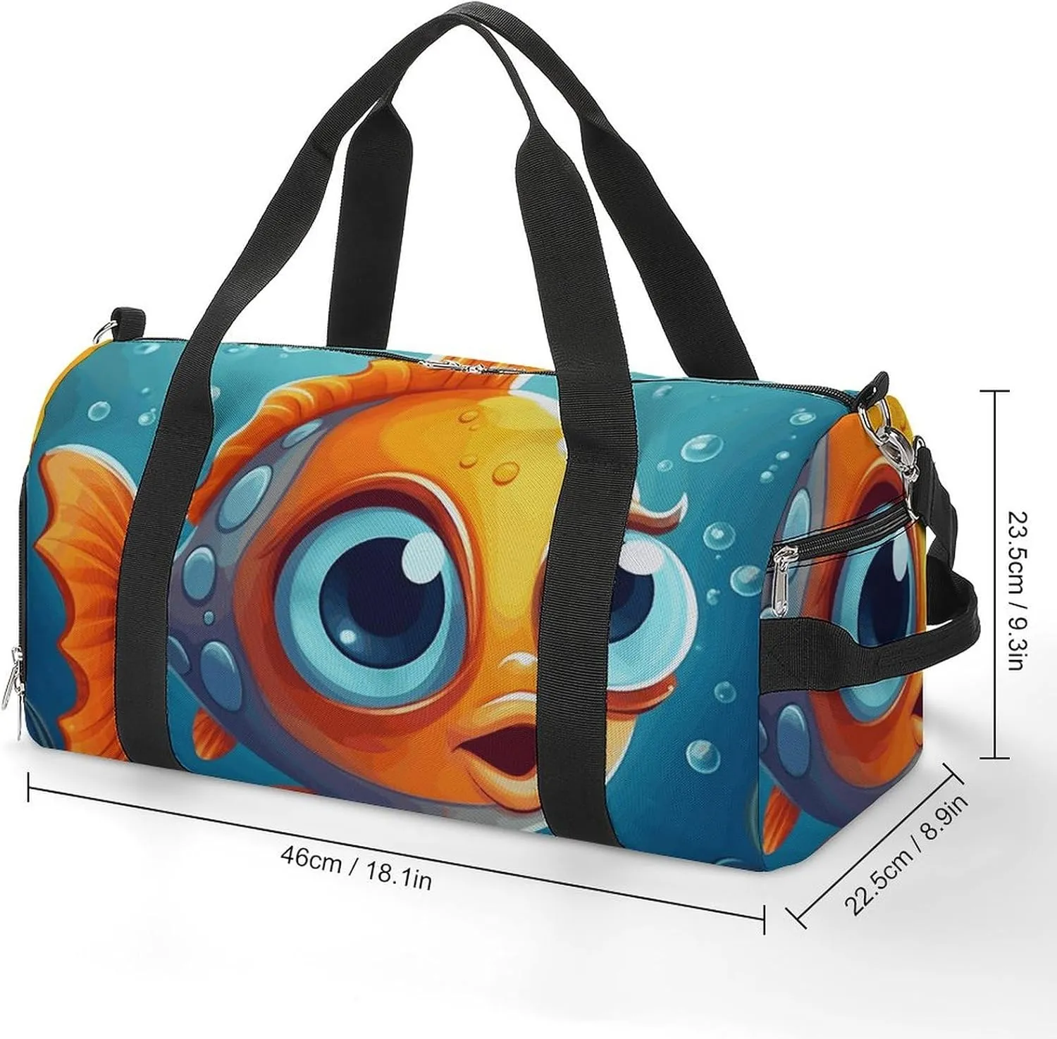 Gym Bags Small Cartoon Little Fish Duffel Bag Overnight Bag with Shoe Compartment Carryon Bag for Men Women
