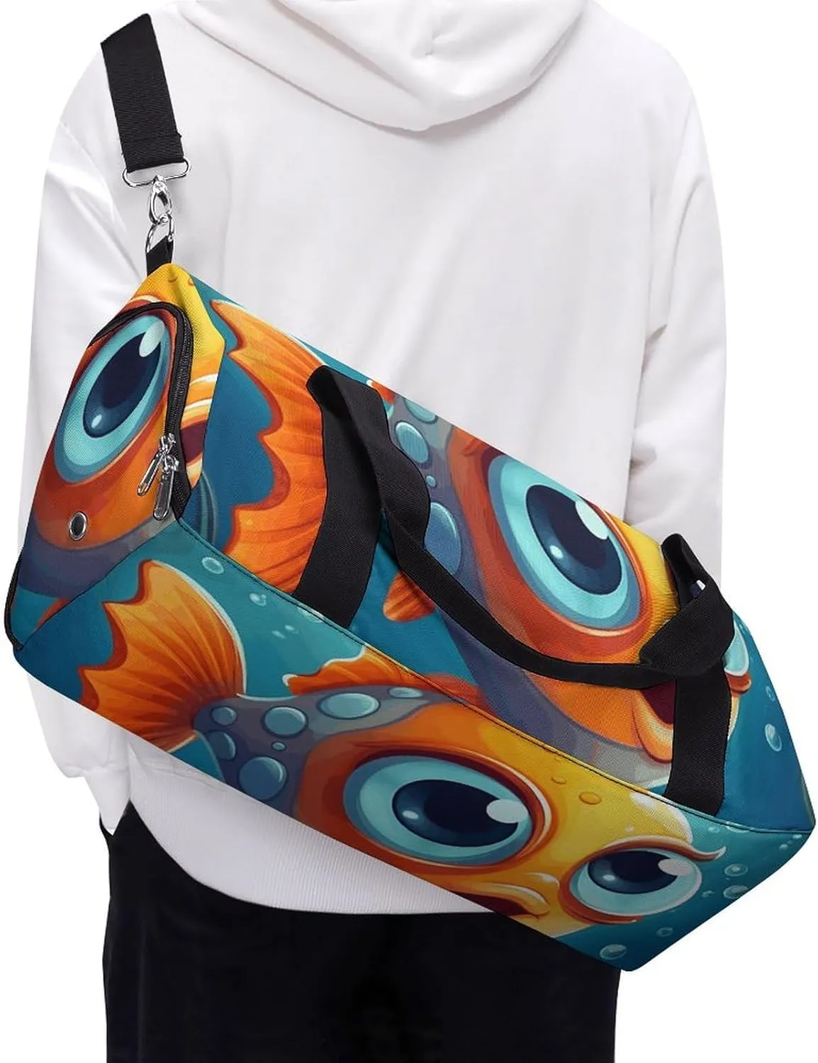 Gym Bags Small Cartoon Little Fish Duffel Bag Overnight Bag with Shoe Compartment Carryon Bag for Men Women