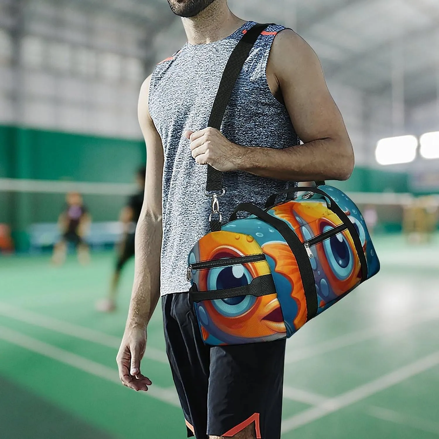 Gym Bags Small Cartoon Little Fish Duffel Bag Overnight Bag with Shoe Compartment Carryon Bag for Men Women