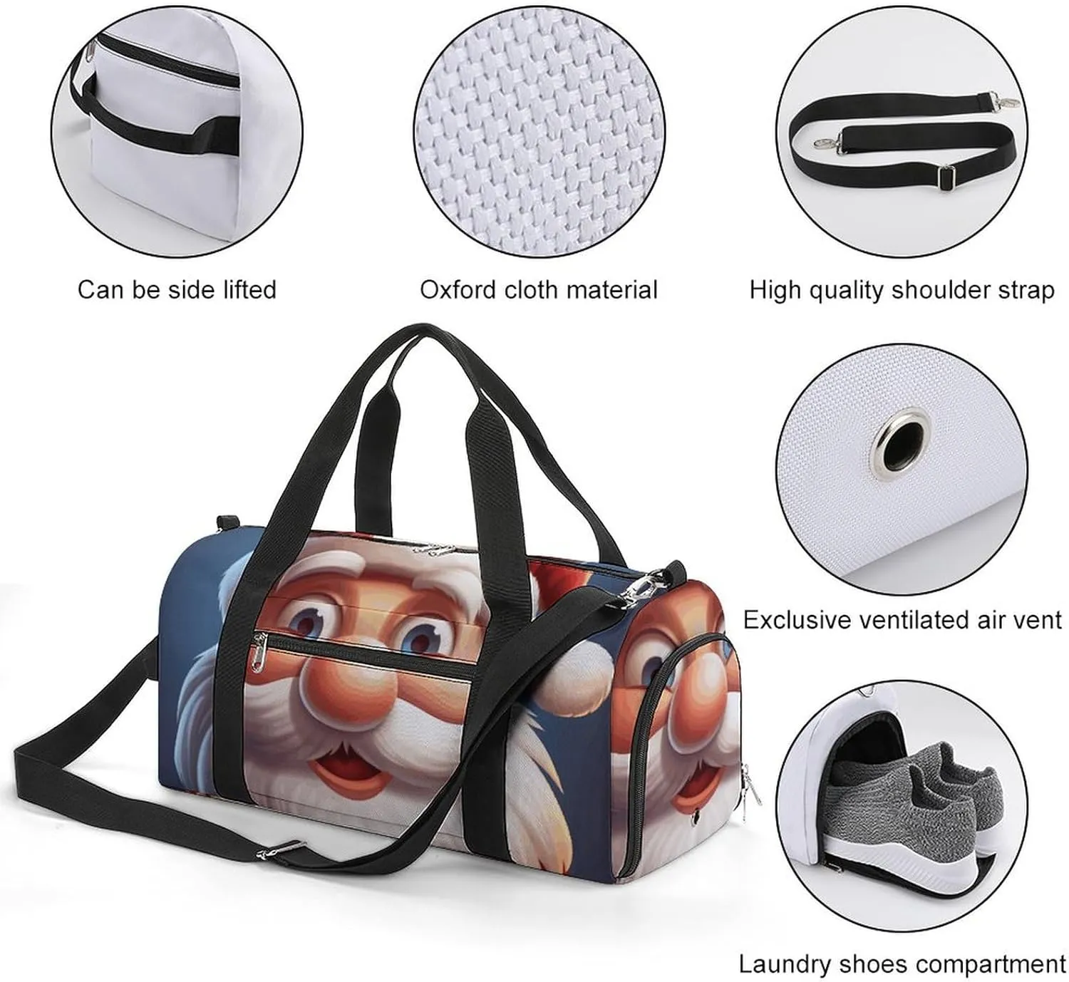 Gym Bags Small Cartoon Santa Claus Duffel Bag Overnight Bag with Shoe Compartment Carryon Bag for Men Women
