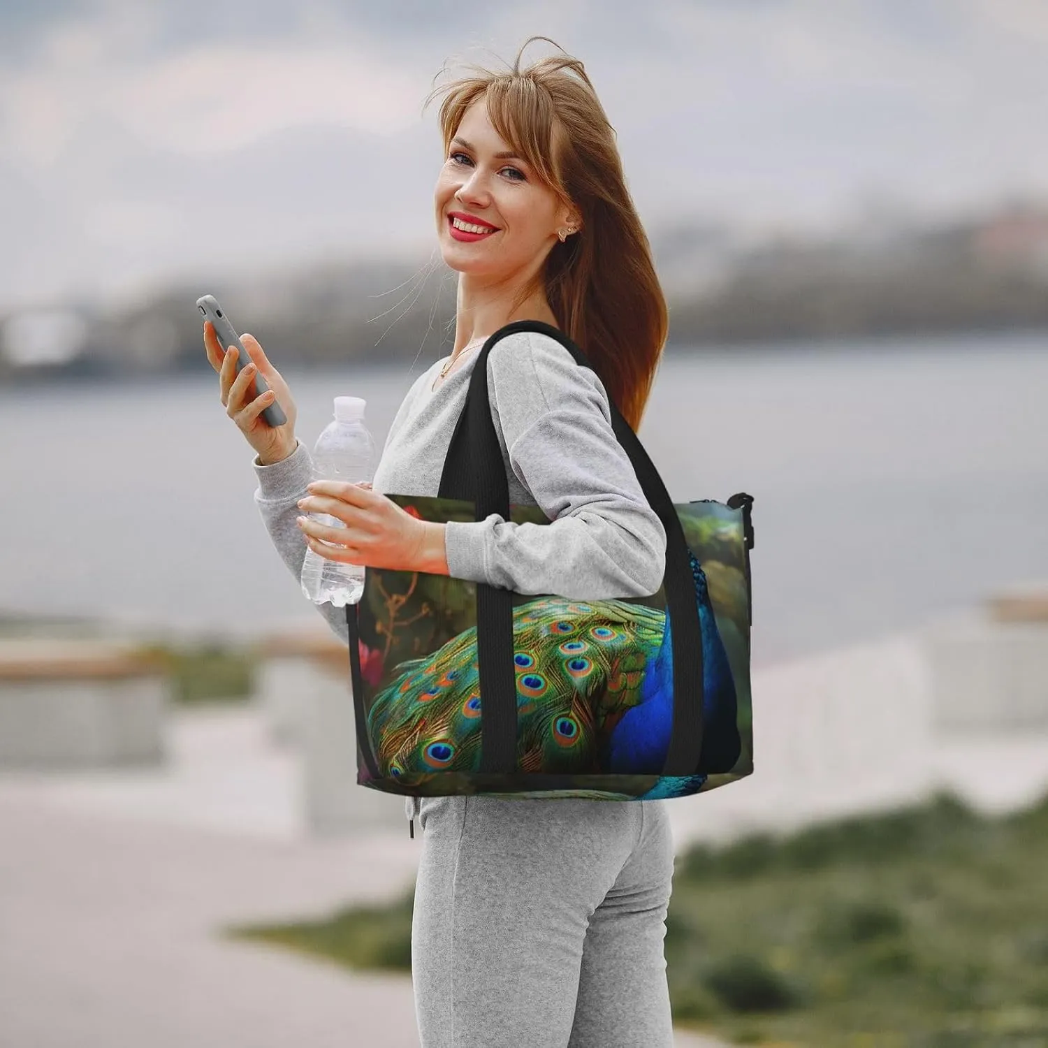 Gym Bags Small Colorful Peacock Duffel Bag Overnight Bag with Shoe Compartment Carryon Bag for Men Women